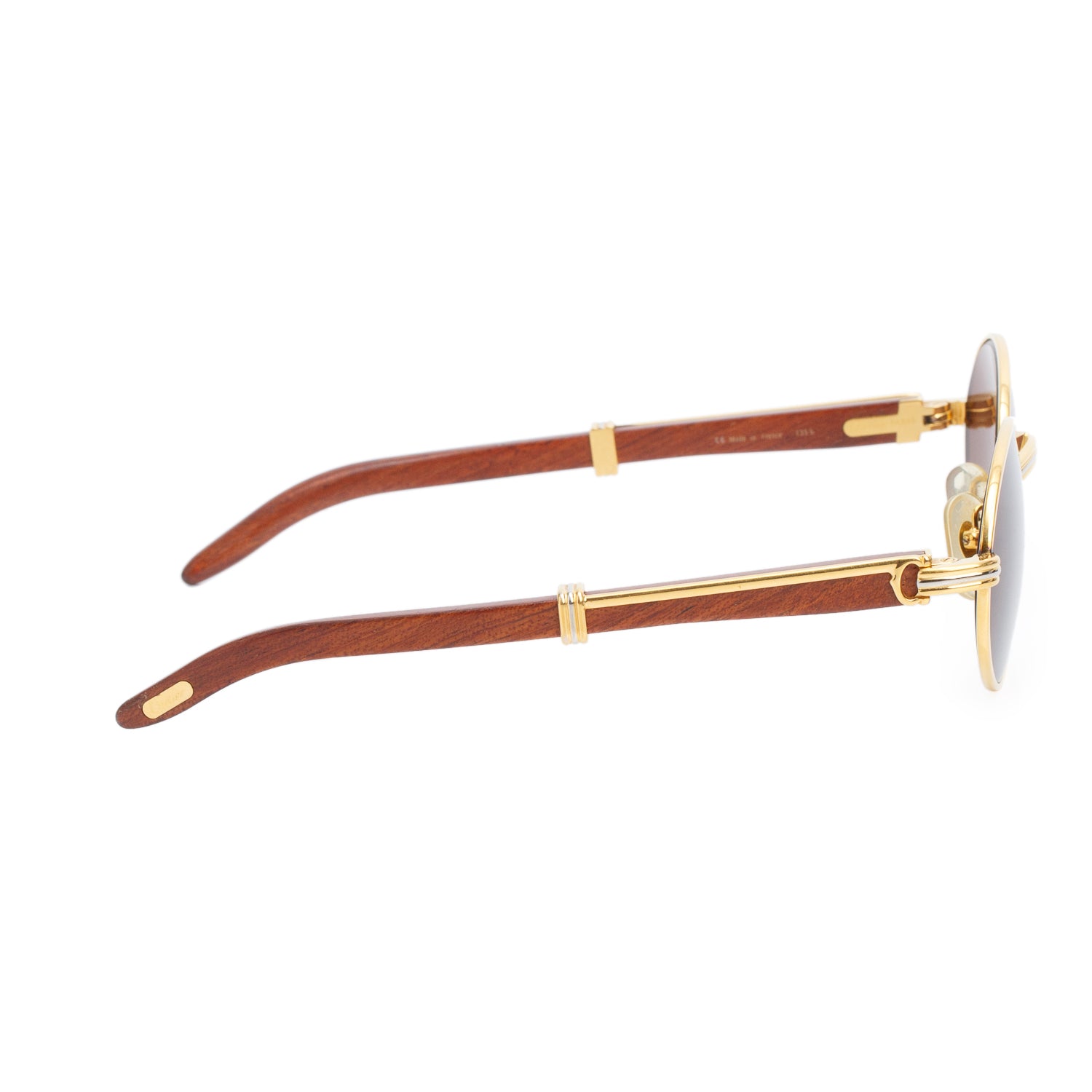 Cartier 135B Brown Gold Plated and Wood Premier De Cartier Oval Sunglasses w/ Case