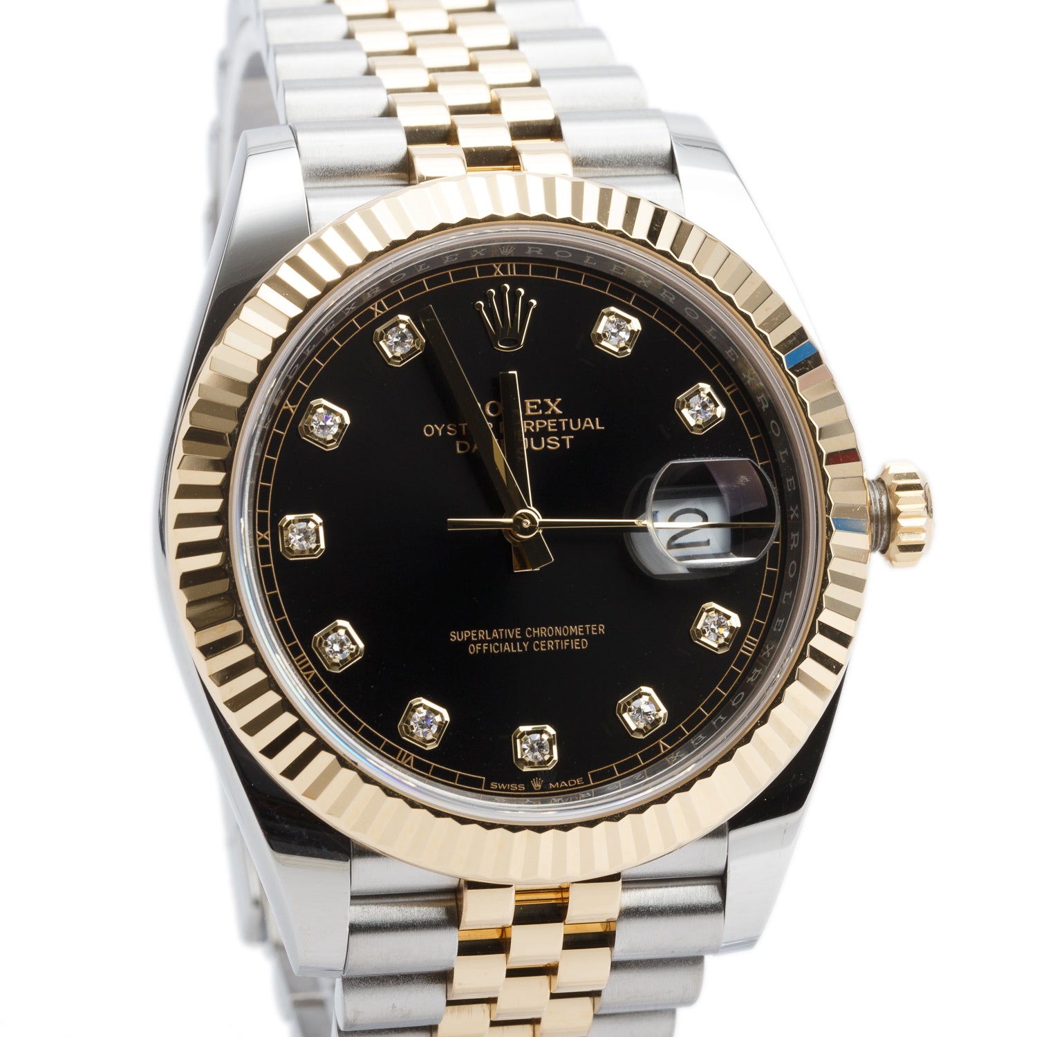 Rolex Stainless Steel & 18k Yellow Gold Datejust 41 MM Automatic Watch Black Diamond Dial 126333