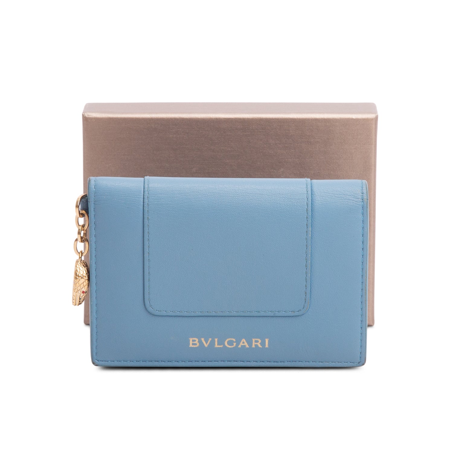 Bulgari Blue Calfskin Serpenti Forever Folded Card Holder w/ Box