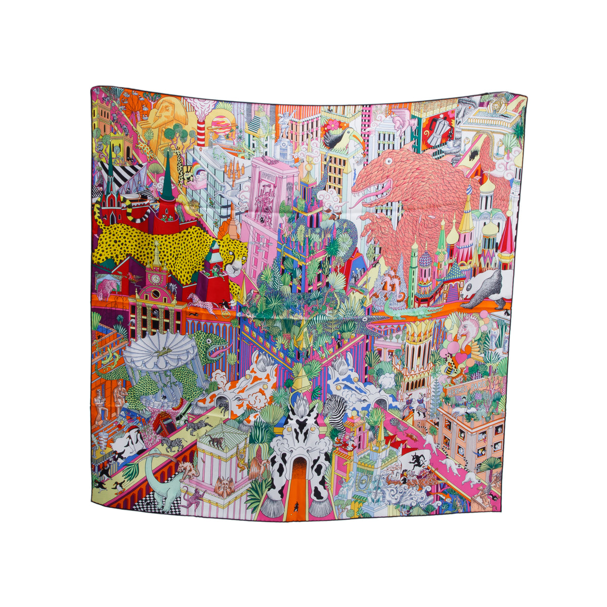 Hermes Multicolor 'Animapolis' Silk Scarf 90 w/ Box