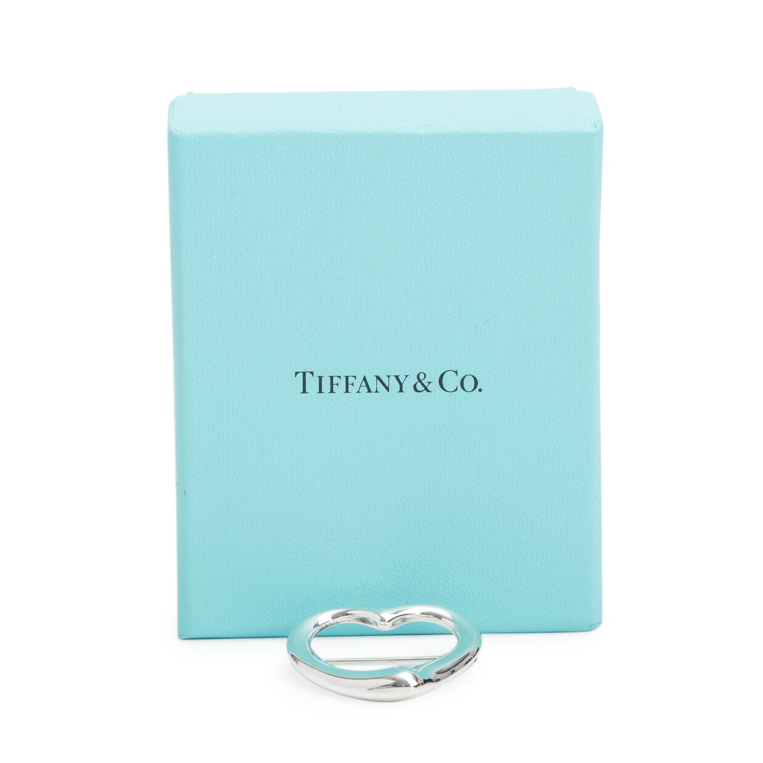Tiffany & Co. Elsa Peretti Sterling Silver 36 MM Open Heart Pin Brooch w/ Box
