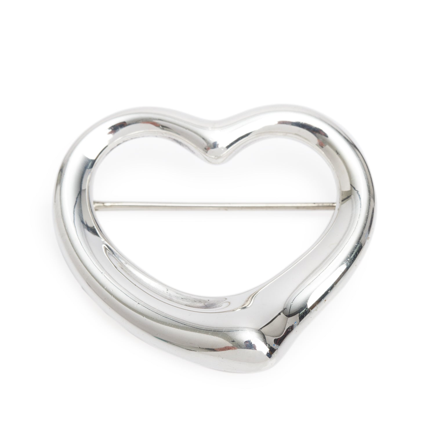 Tiffany & Co. Elsa Peretti Sterling Silver 36 MM Open Heart Pin Brooch w/ Box