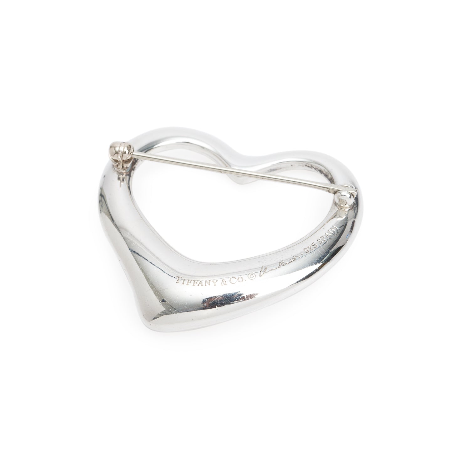 Tiffany & Co. Elsa Peretti Sterling Silver 36 MM Open Heart Pin Brooch w/ Box
