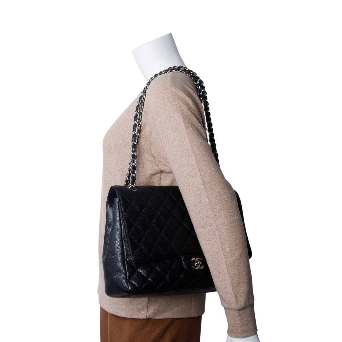 Chanel Black Caviar Quilted Maxi Single Flap w/ Authenticity Card