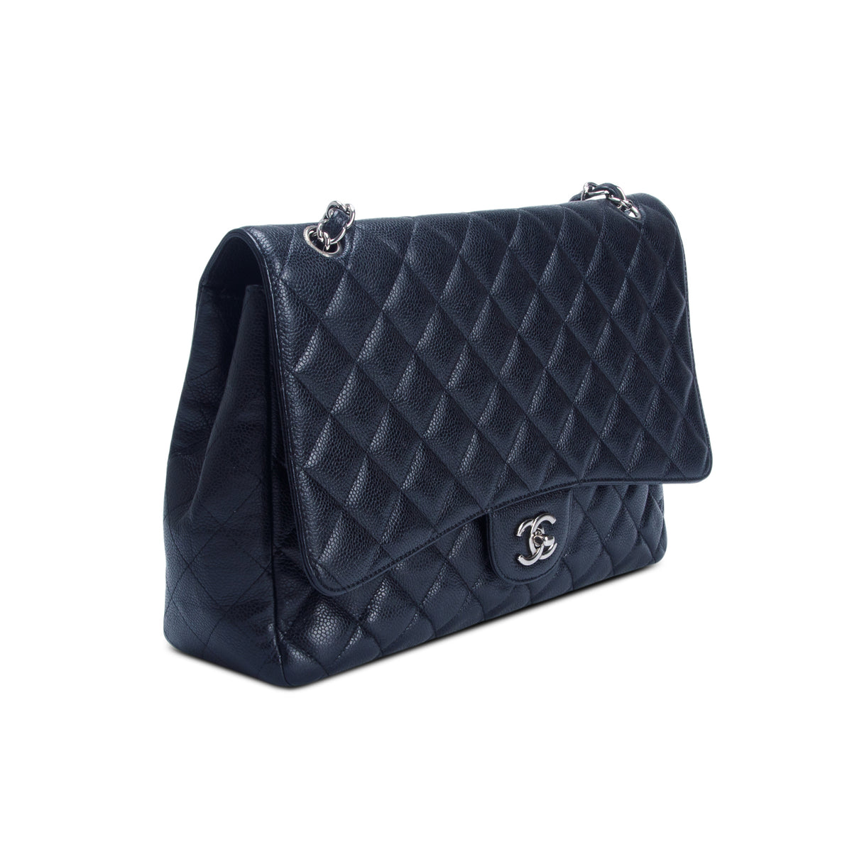Chanel Black Caviar Quilted Maxi Single Flap w/ Authenticity Card