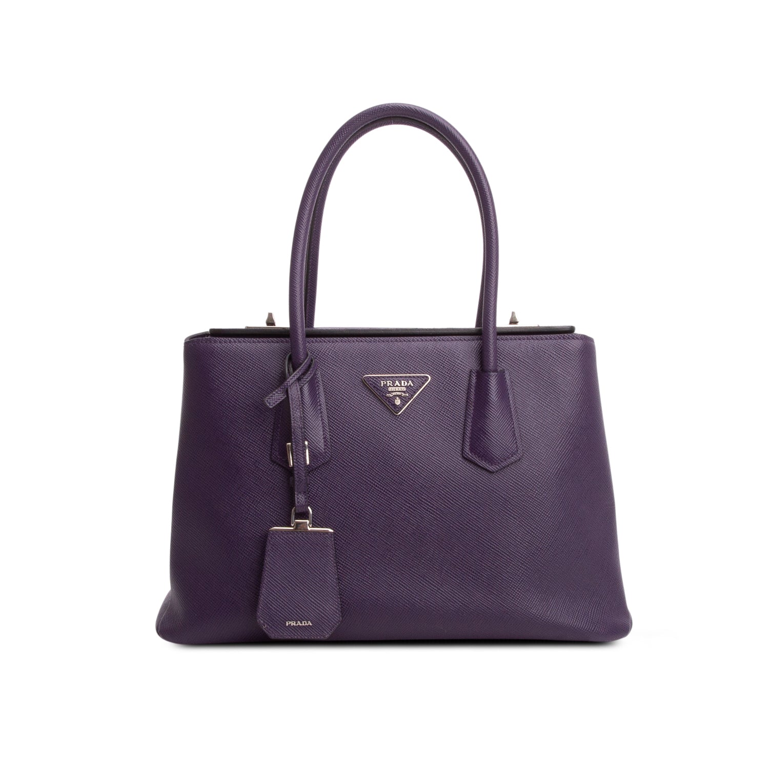 Prada Purple Saffiano Twist Lock Tote w/ Strap