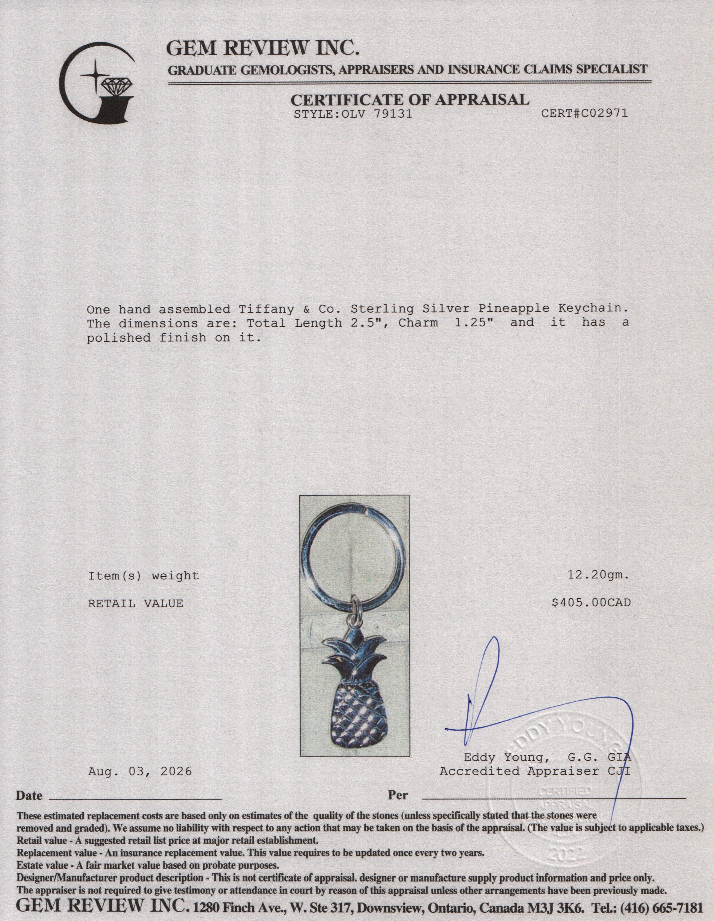 Tiffany & Co. Sterling Silver Pineapple Keychain