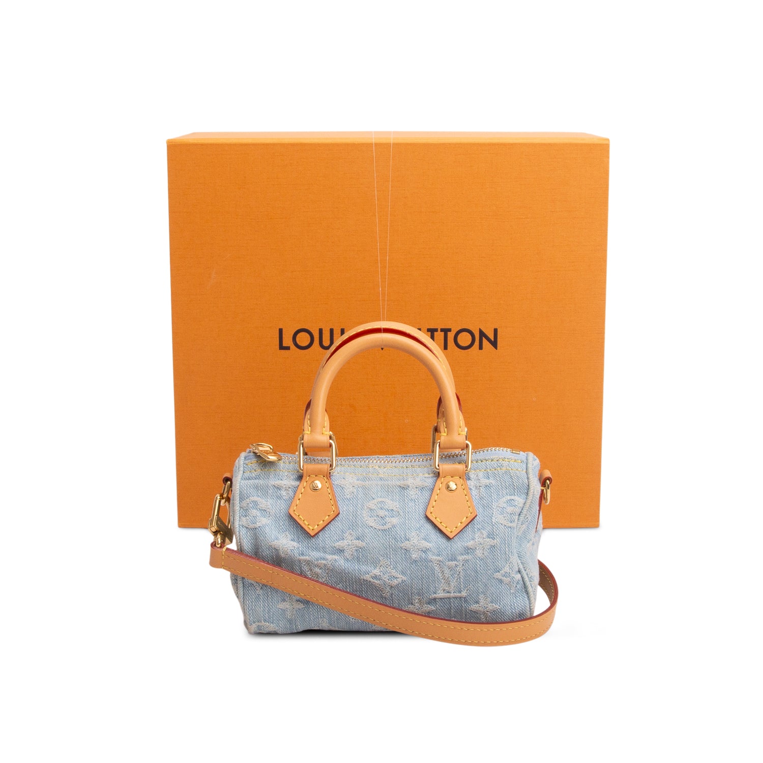 Louis Vuitton 2024 Blue Monogram Denim Nano Speedy w/ Box, Strap & Receipt