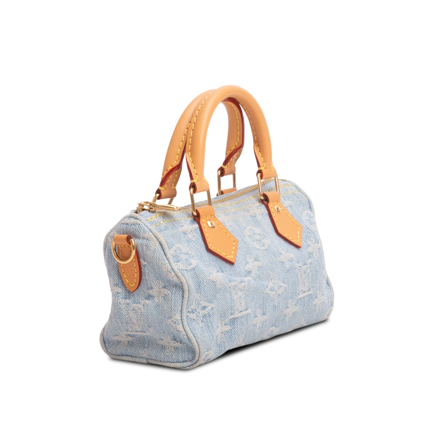 Louis Vuitton 2024 Blue Monogram Denim Nano Speedy w/ Box, Strap & Receipt