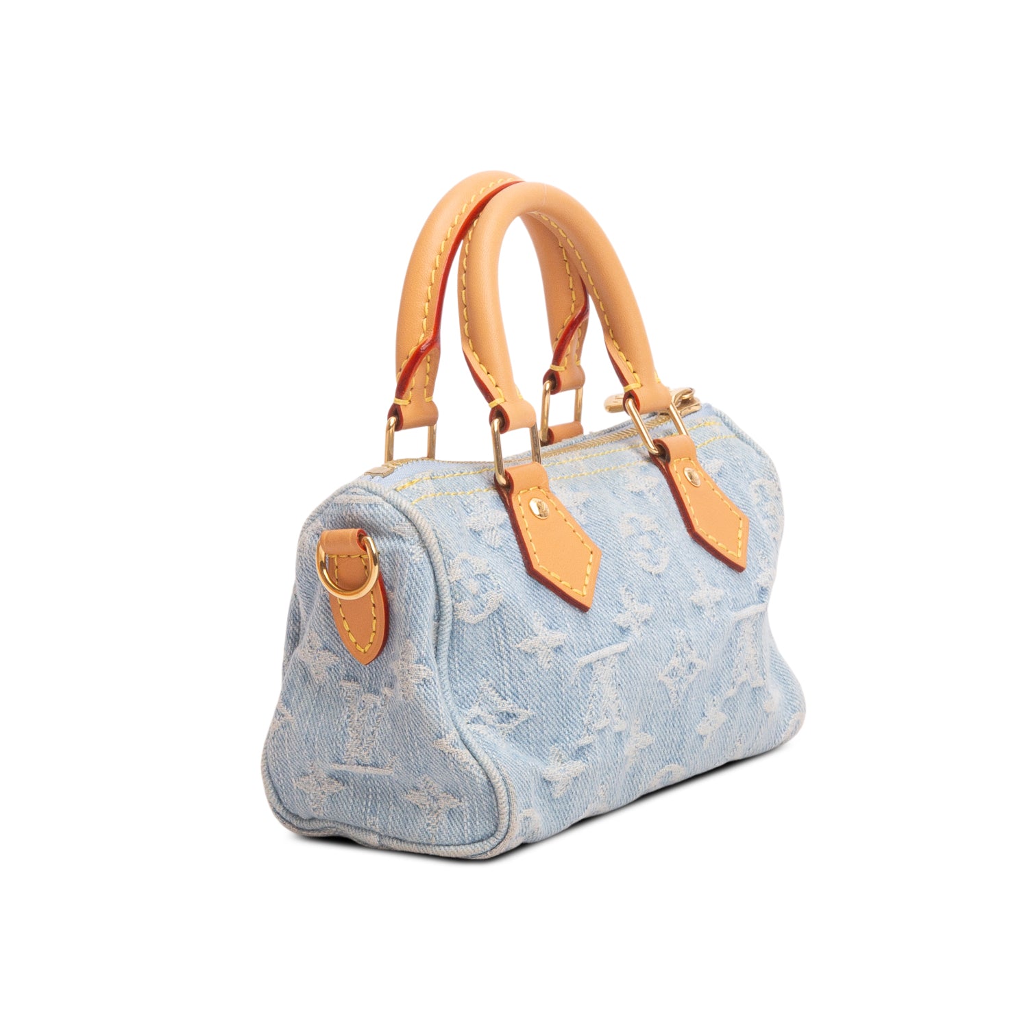 Louis Vuitton 2024 Blue Monogram Denim Nano Speedy w/ Box, Strap & Receipt