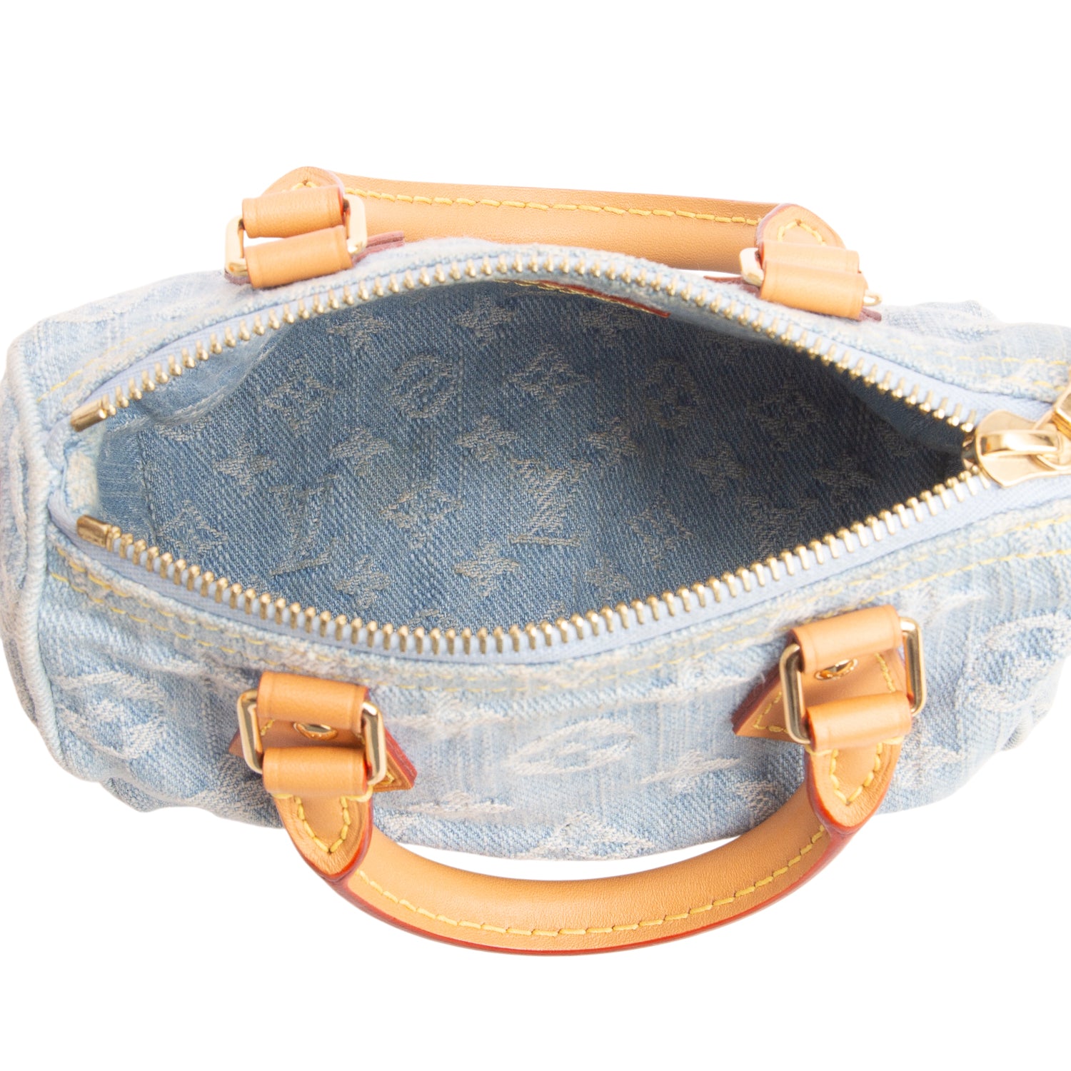 Louis Vuitton 2024 Blue Monogram Denim Nano Speedy w/ Box, Strap & Receipt