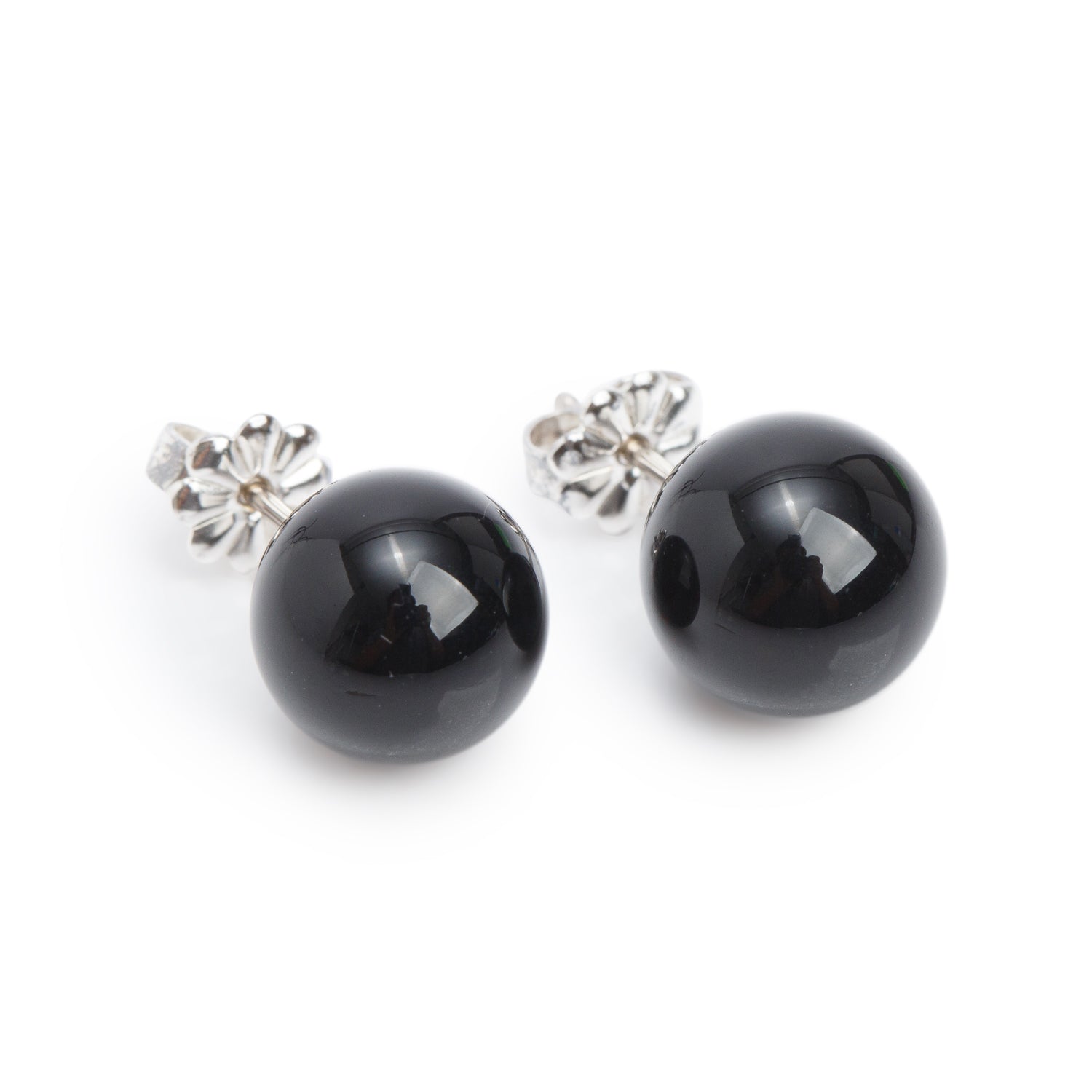Tiffany & Co. Sterling Silver Black Onyx HardWear 10 MM Ball Earrings