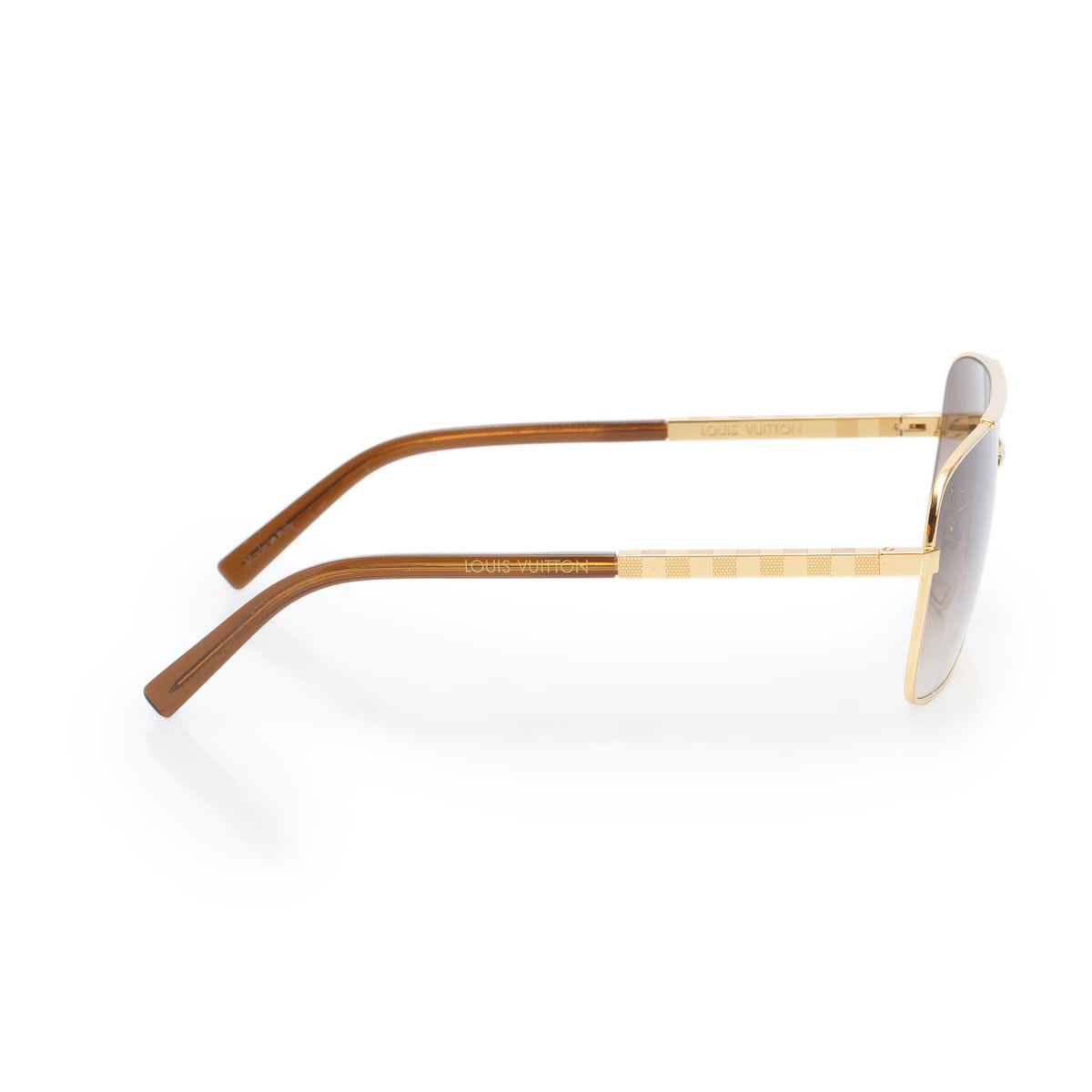 Louis Vuitton 2022 Z0259U Gold-Tone Damier Attitude Aviator Square Sunglasses w/ Box & Case