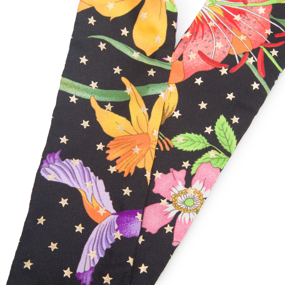 Gucci Black & Multicolor Printed Silk Twill Ribbon w/ Box