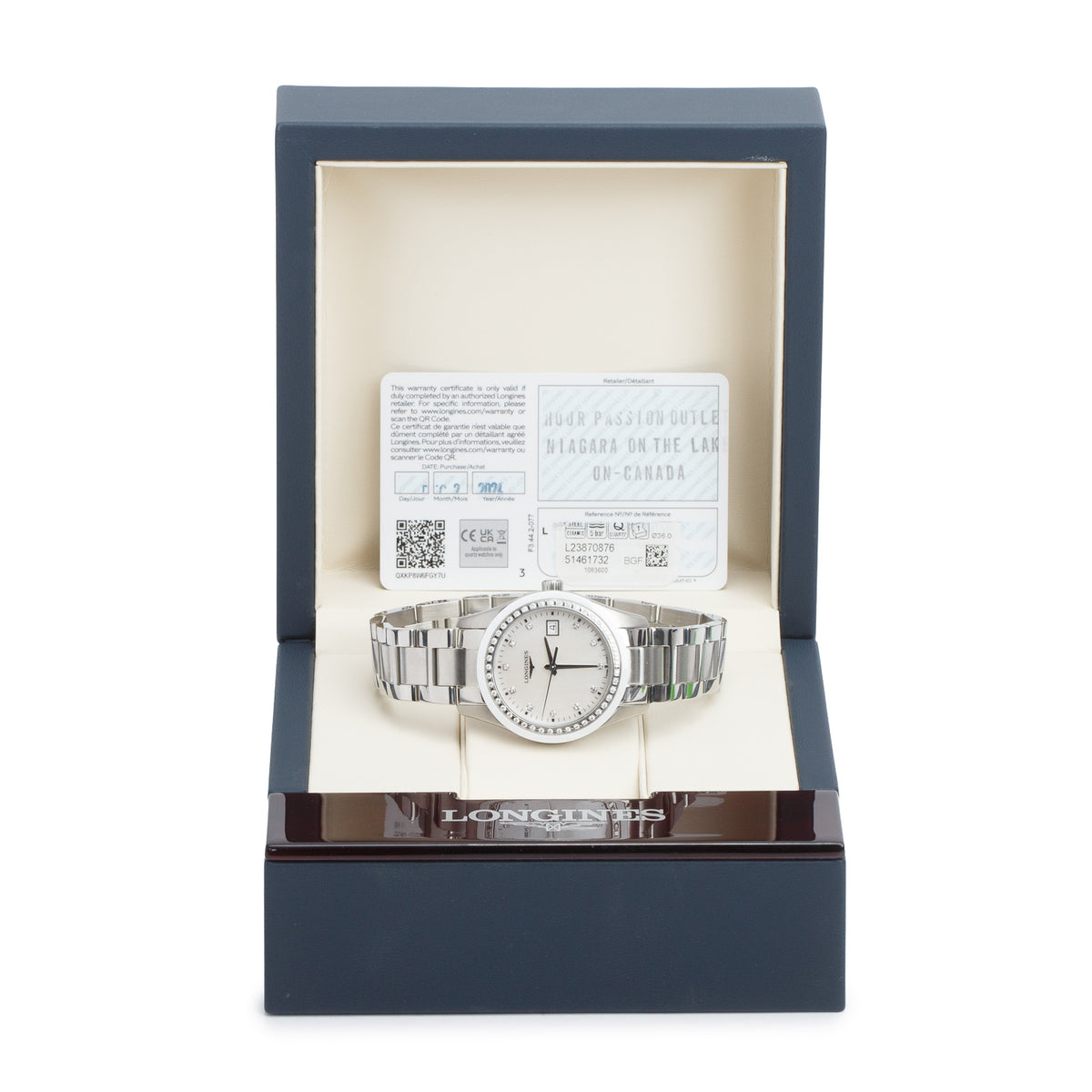 Longines 2024 Stainless Steel Diamond Bezel Conquest Classic 36 MM Quartz Watch Mother of Pearl Diamond Dial w/ Box & Papers