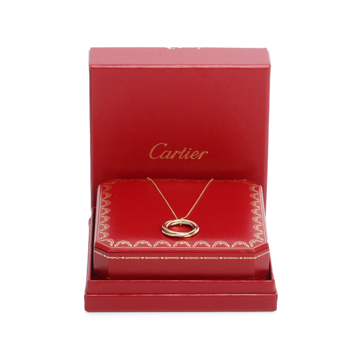 Cartier 18k Yellow, White & Rose Gold Trinity Pendant Necklace w/ Box