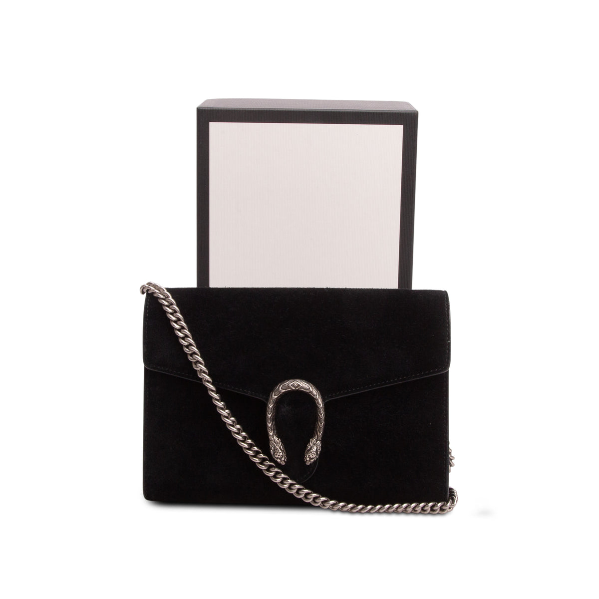 Gucci Black Suede Mini Dionysus Chain Wallet w/ Box