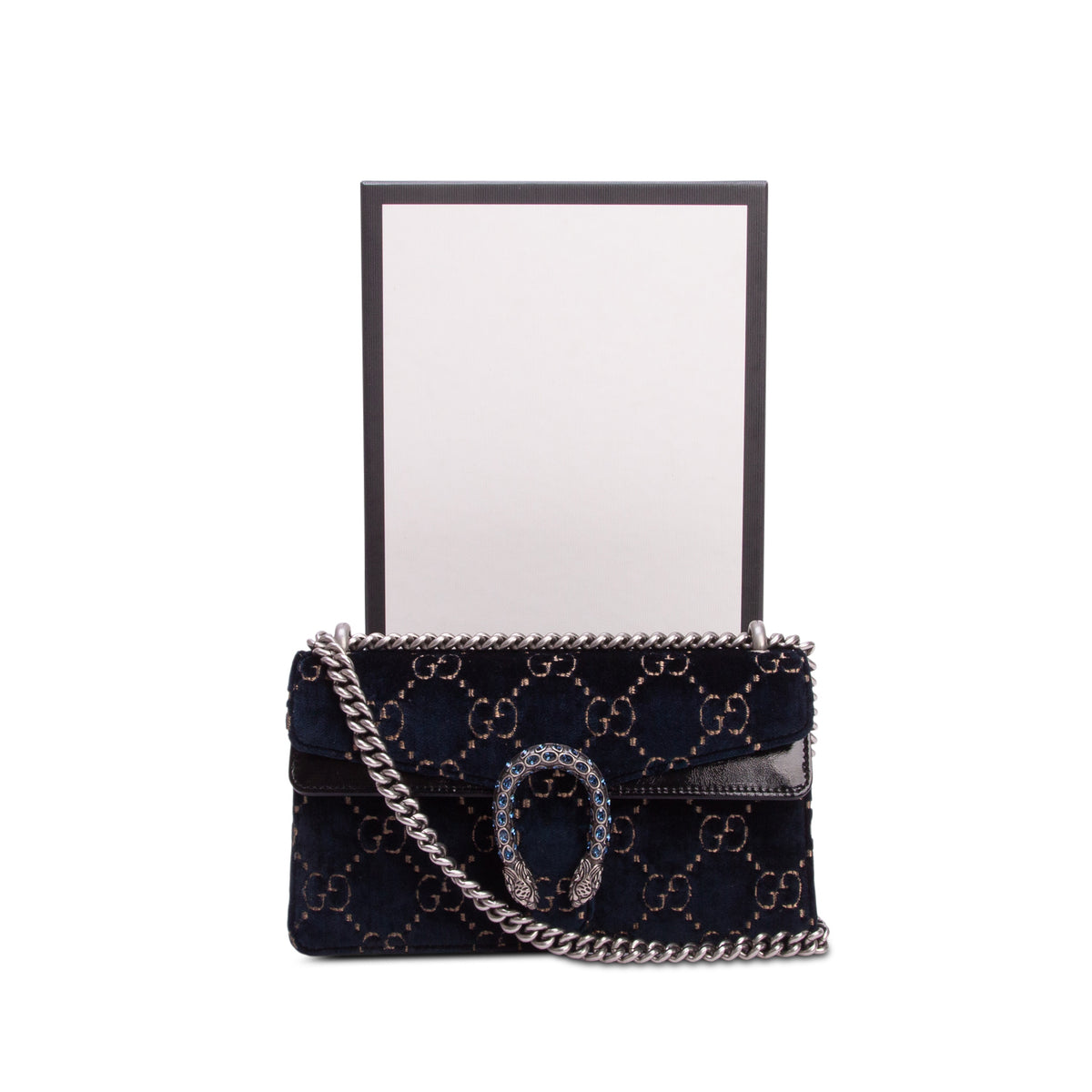 Gucci Blue Velvet Moon Calfskin Crystal GG Monogram Small Dionysus Shoulder Bag w/ Box