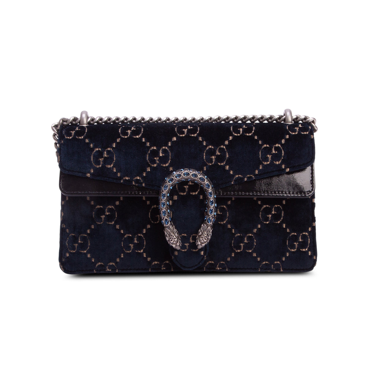 Gucci Blue Velvet Moon Calfskin Crystal GG Monogram Small Dionysus Shoulder Bag w/ Box