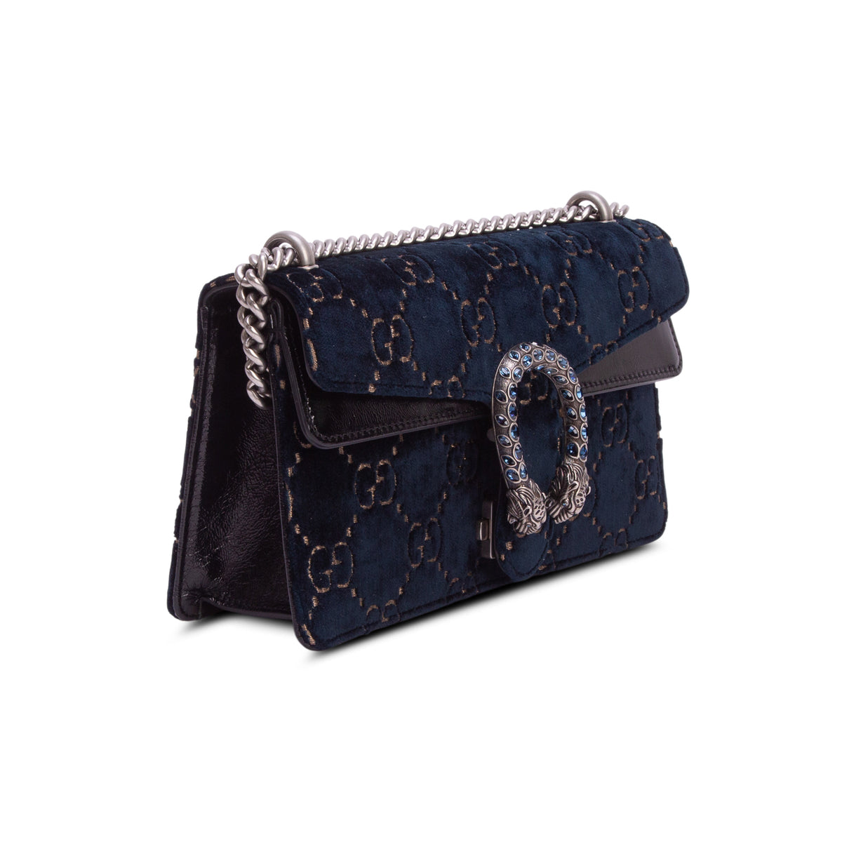 Gucci Blue Velvet Moon Calfskin Crystal GG Monogram Small Dionysus Shoulder Bag w/ Box