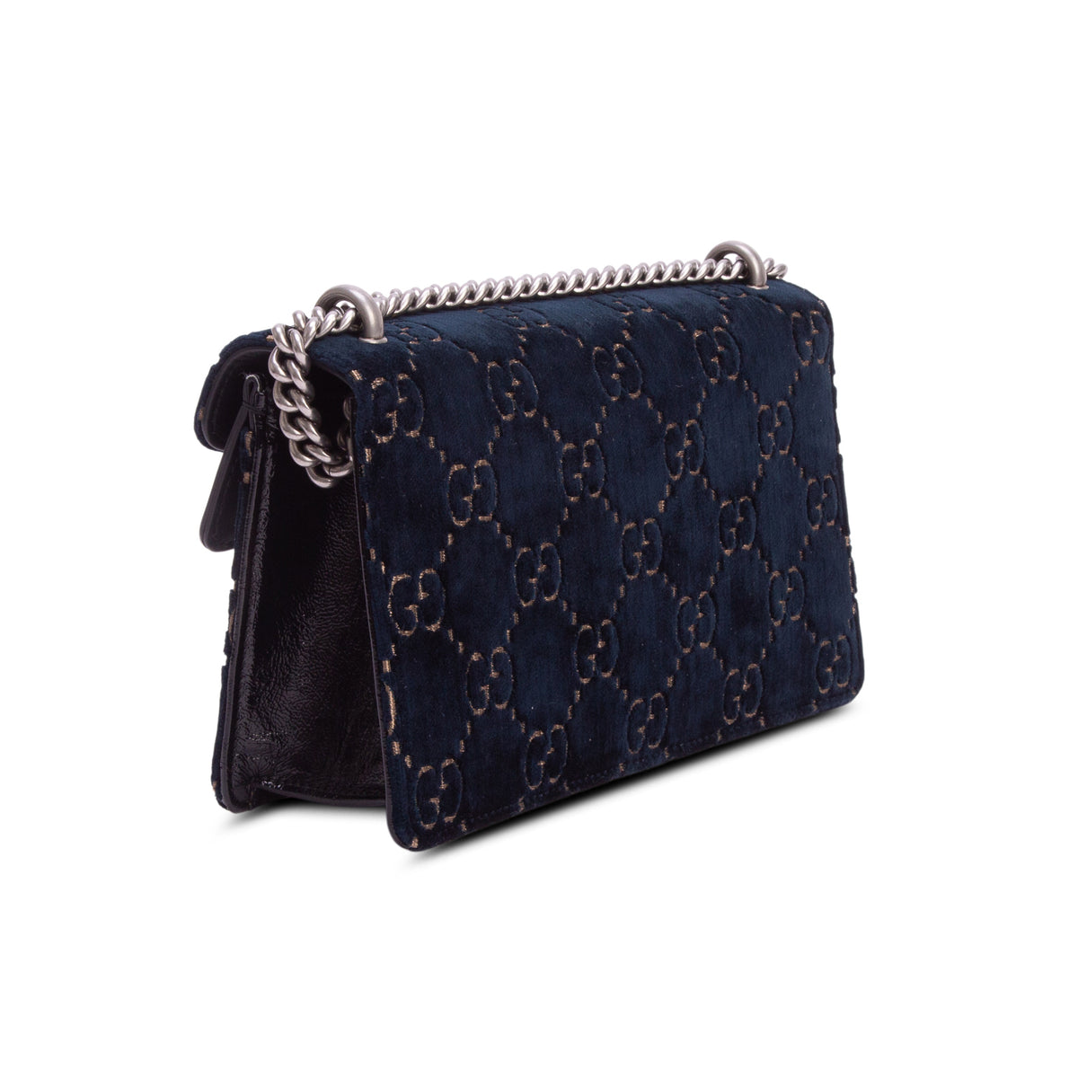 Gucci Blue Velvet Moon Calfskin Crystal GG Monogram Small Dionysus Shoulder Bag w/ Box