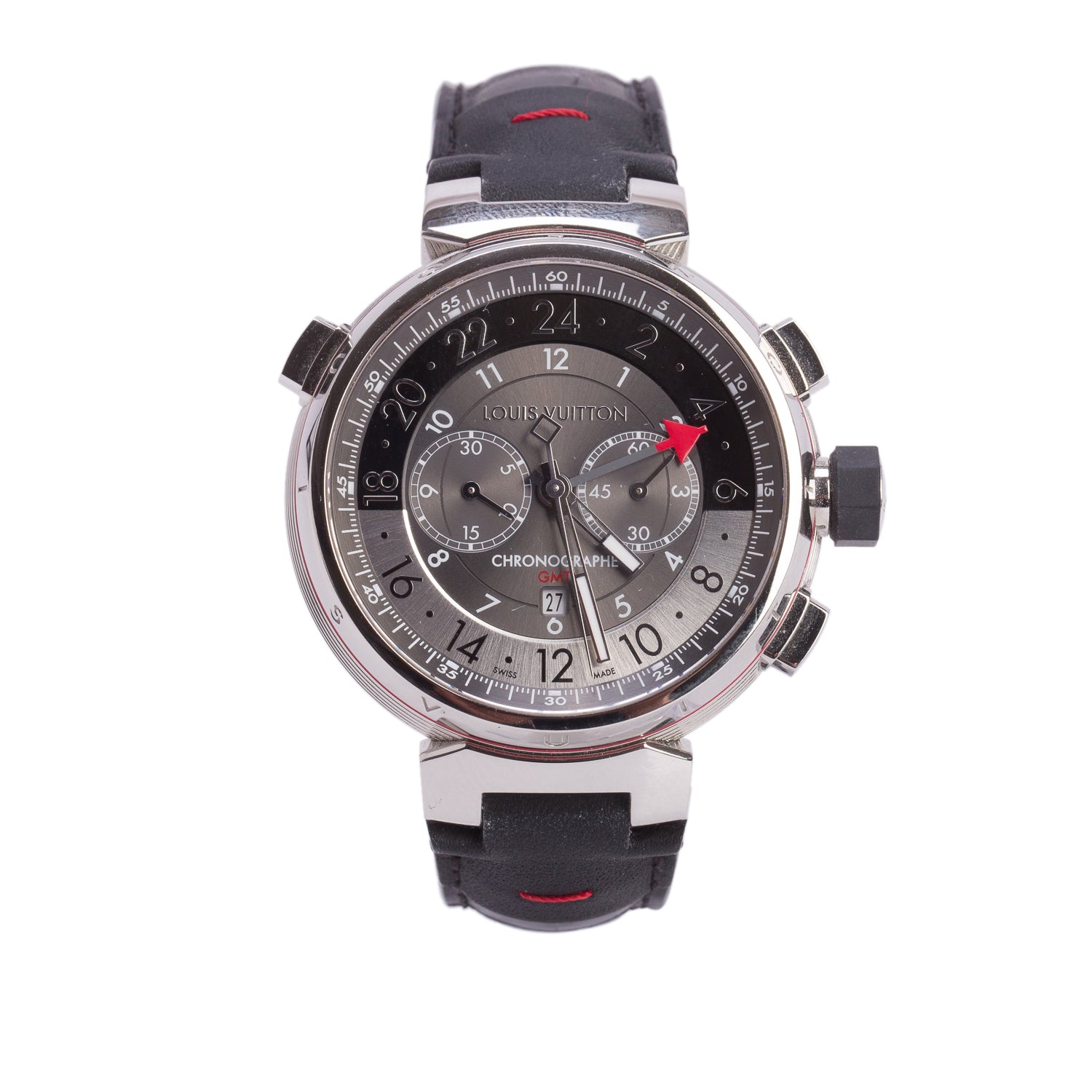 Louis Vuitton Stainless Steel Tambour Graphite 44 MM Automatic Chronograph GMT Watch Grey Dial Q1A40