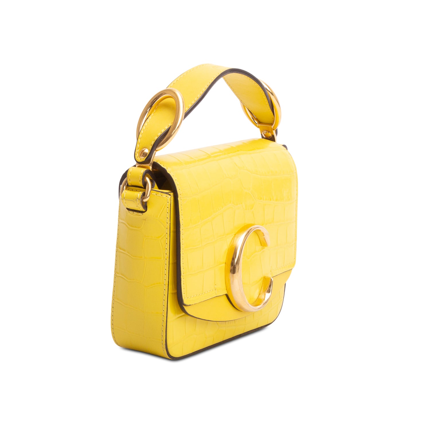Chloe Yellow Calfskin Crocodile Embossed Mini C Bag