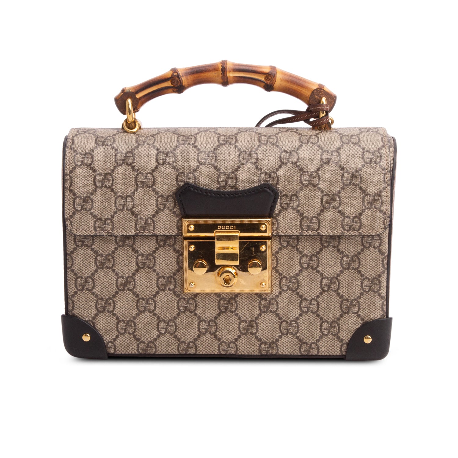 Gucci GG Supreme Monogram Small Padlock Bamboo Shoulder Bag w/ Strap