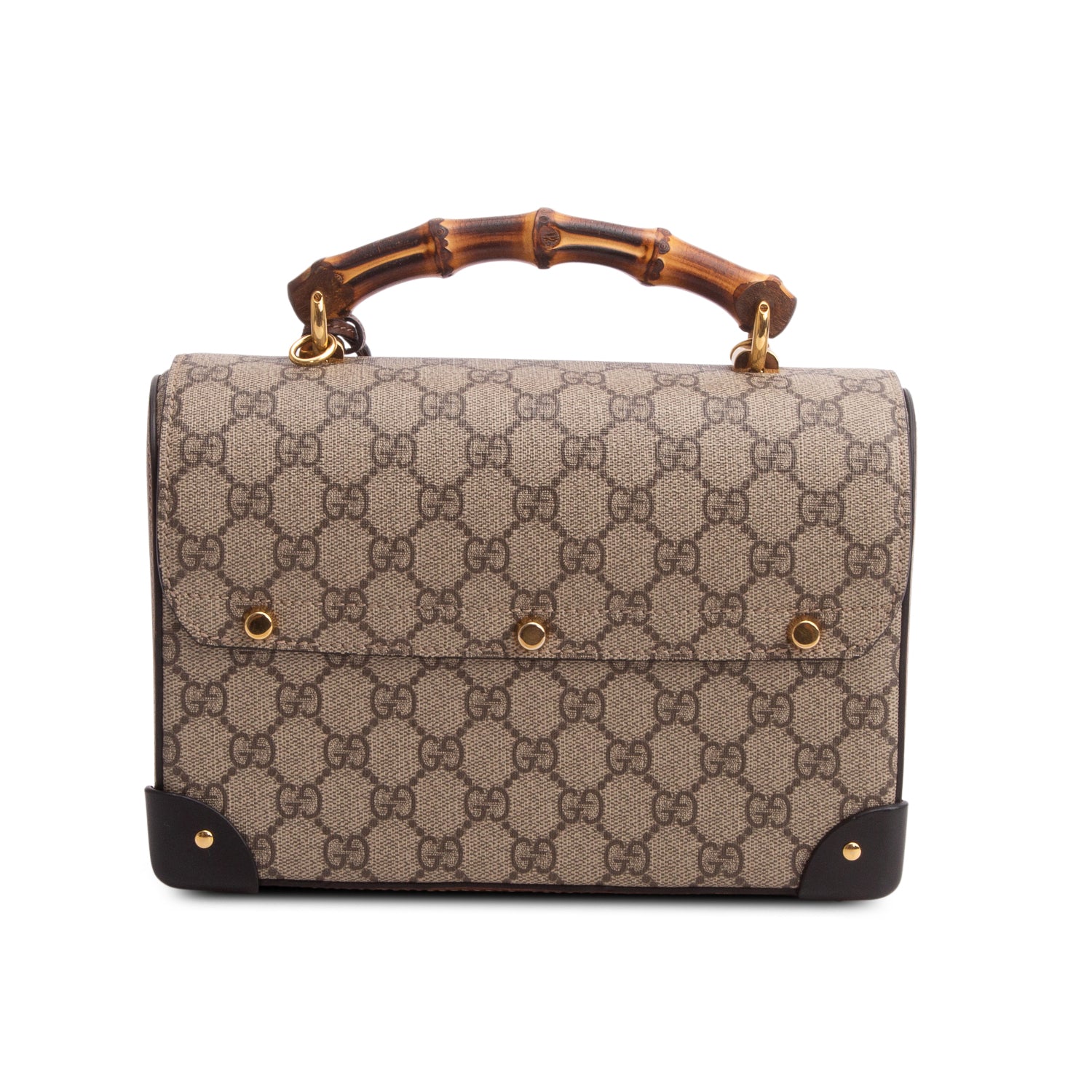 Gucci GG Supreme Monogram Small Padlock Bamboo Shoulder Bag w/ Strap