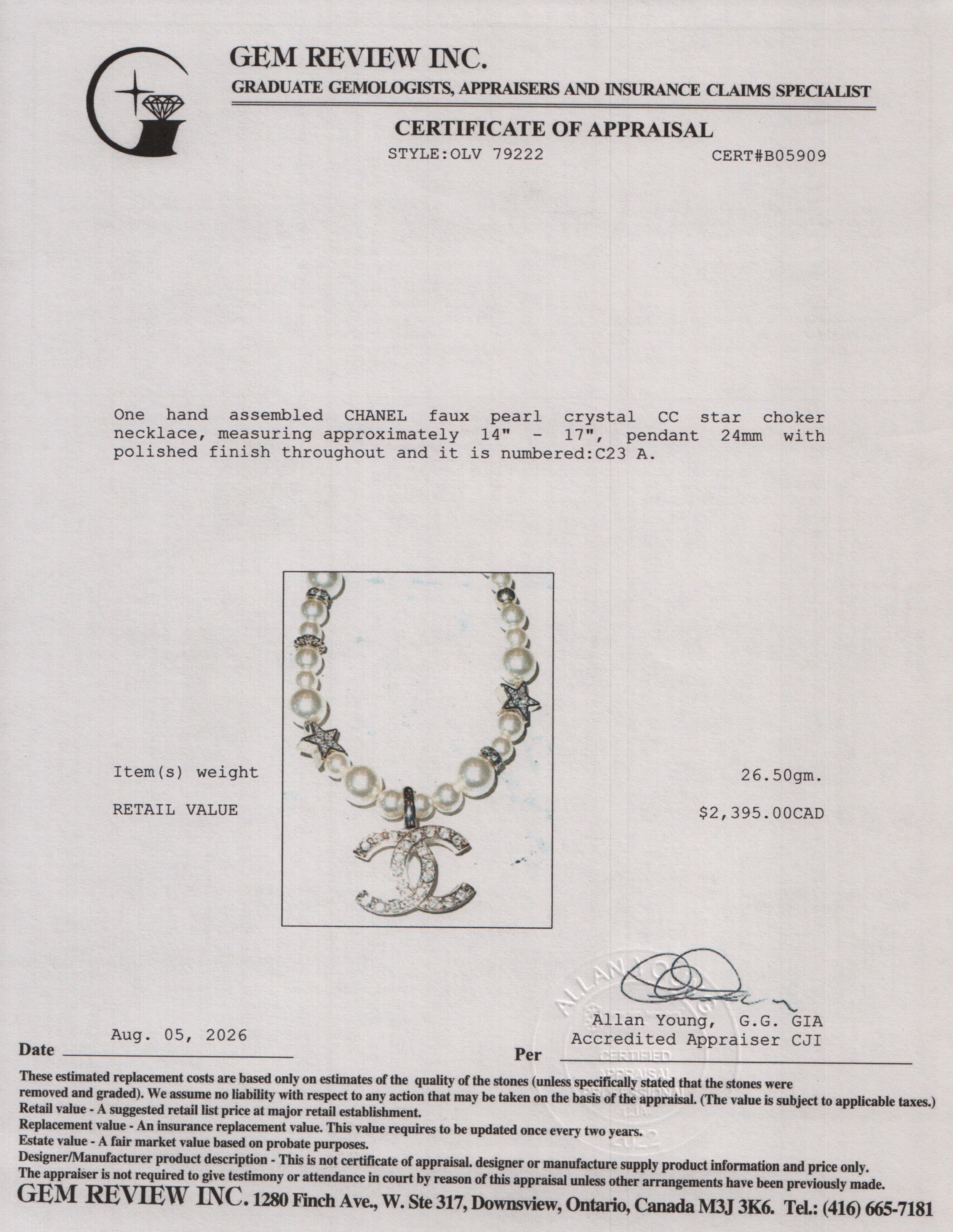 Chanel Faux Pearl Crystal CC Star Choker Necklace w/ Box