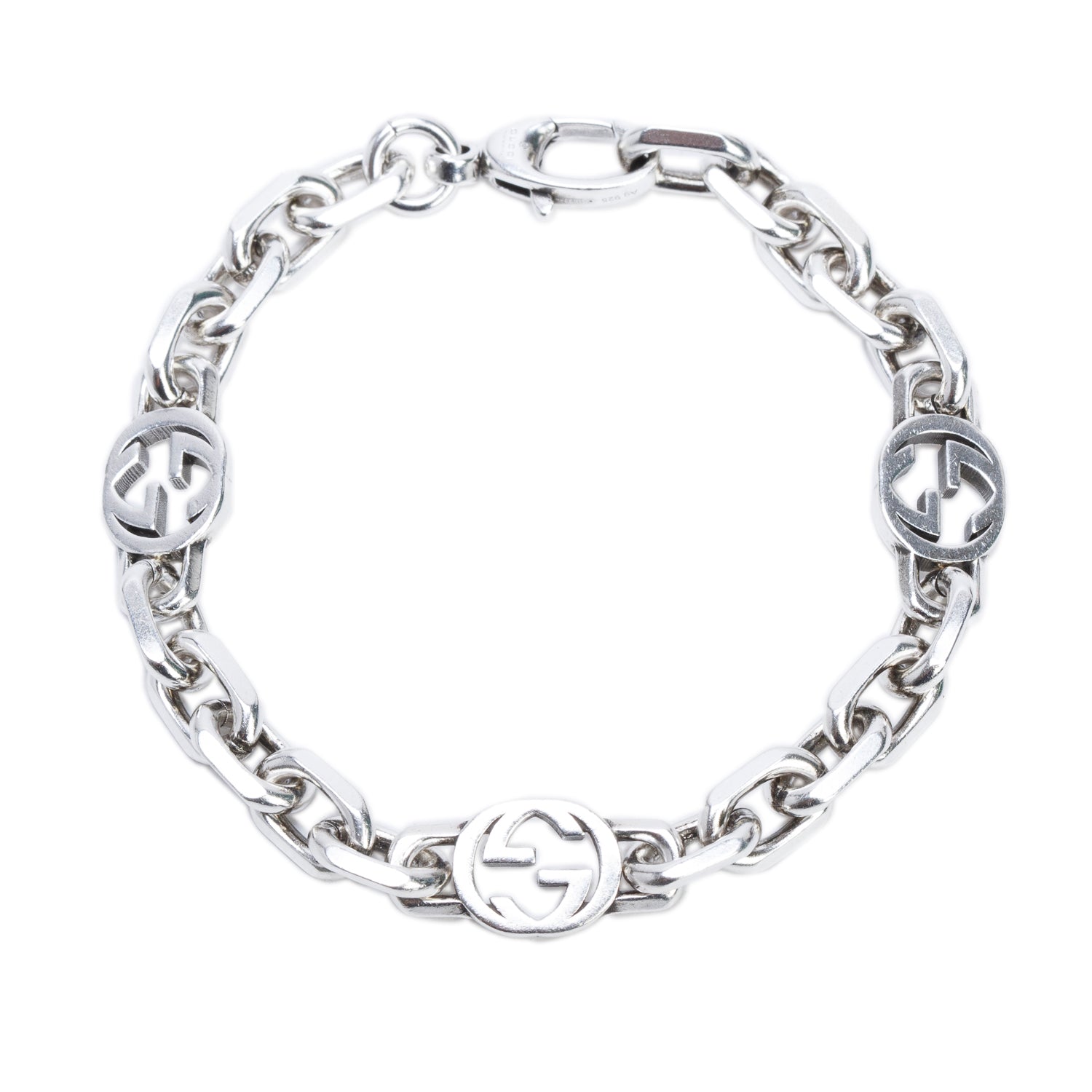 Gucci Sterling Silver Narrow Interlocking G Chain Bracelet