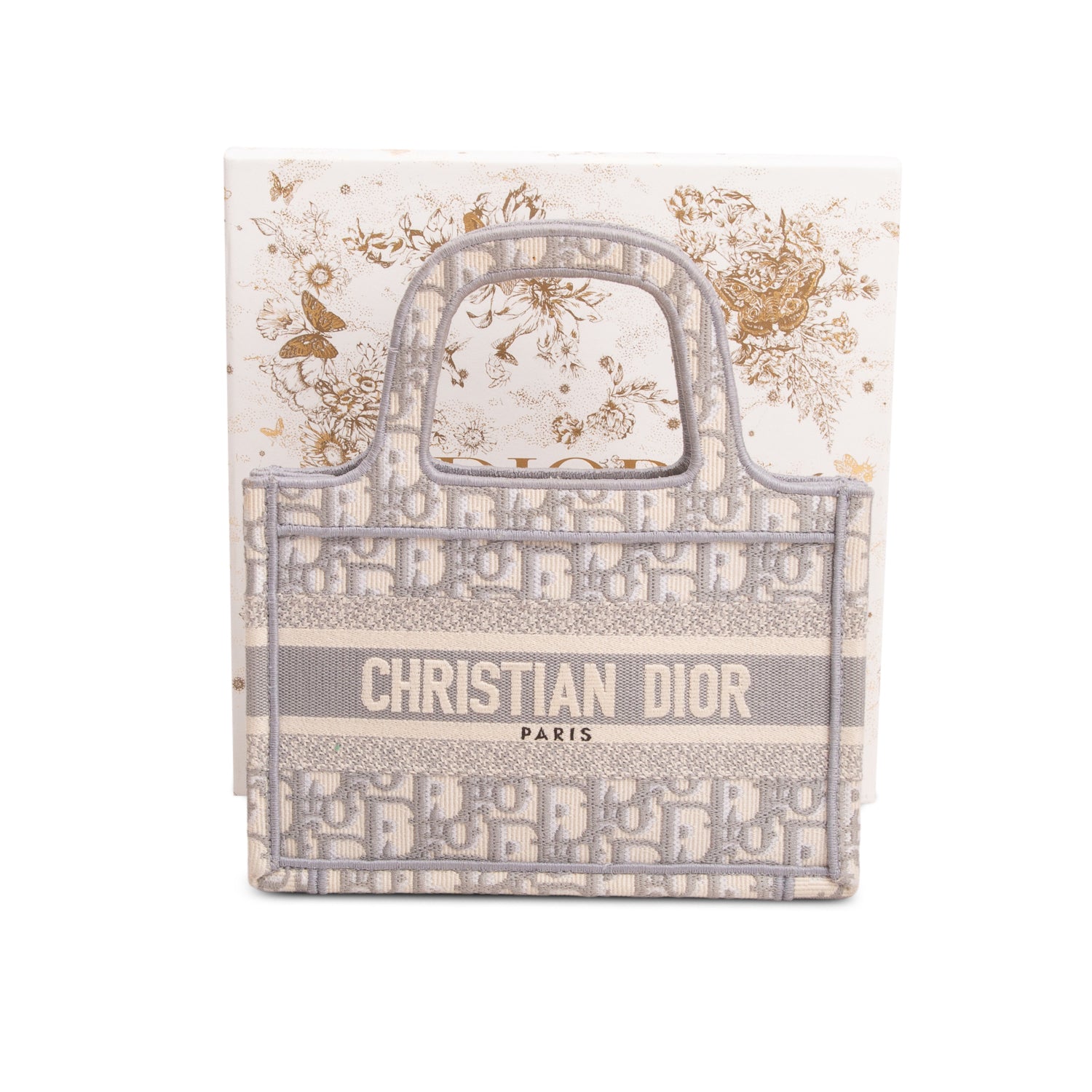 Christian Dior 2021 Grey Canvas Oblique Mini Book Tote w/ Box