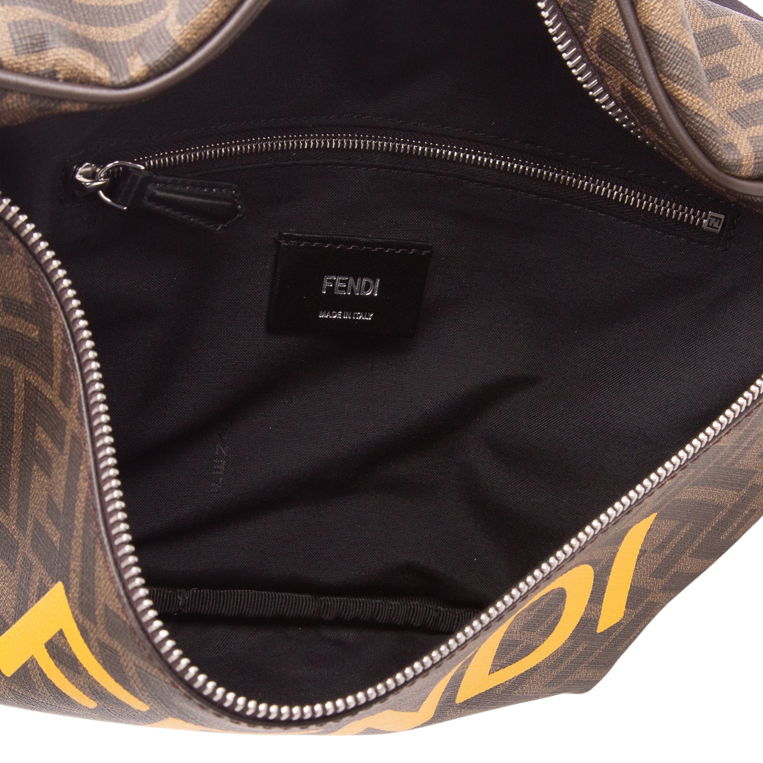 Fendi Brown Shiny Glazed Fabric Vitello Cover FF 1974 Logo Belt Bag