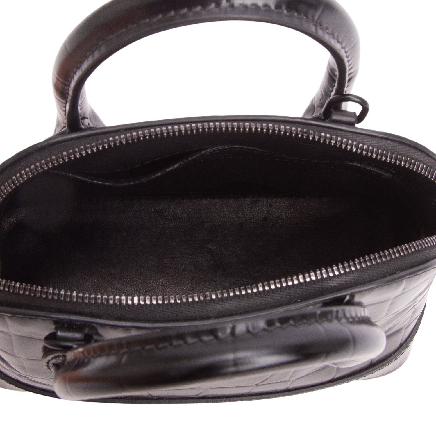 Balenciaga Black Croc Embossed Calfskin Leather XXS Ville Rivet Top Handle Bag w/ Strap