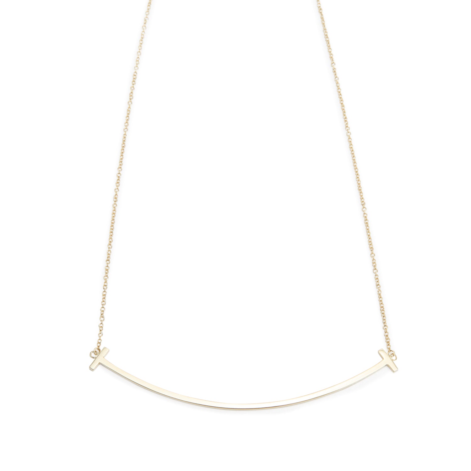 Tiffany & Co. 18k Yellow Gold Large T Smile Pendant Necklace w/ Box