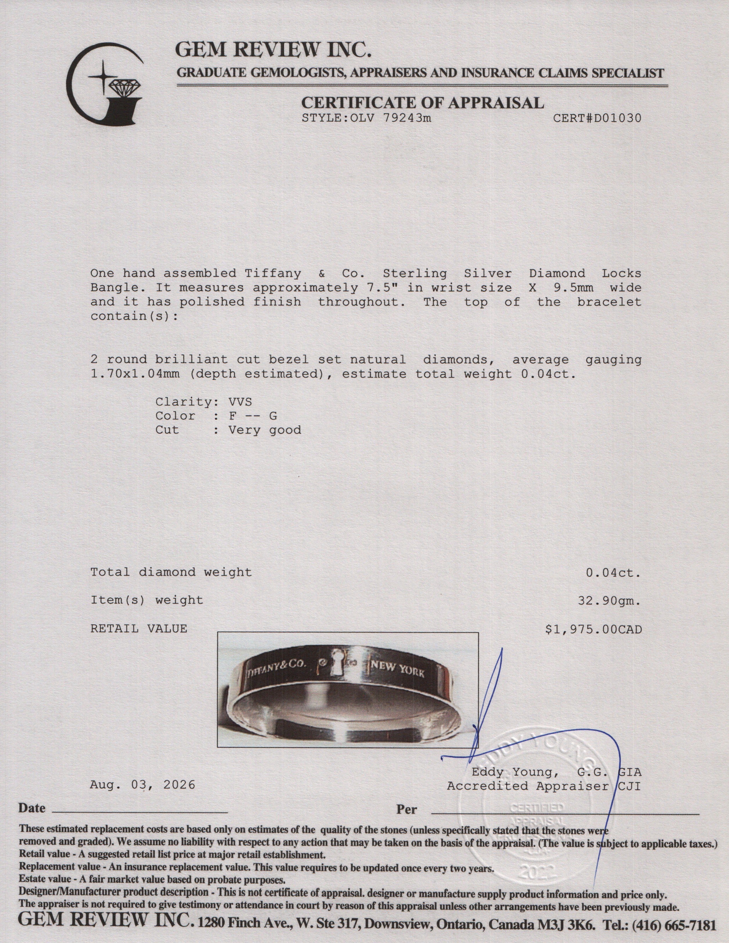 Tiffany & Co. Sterling Silver Diamond Locks Bangle