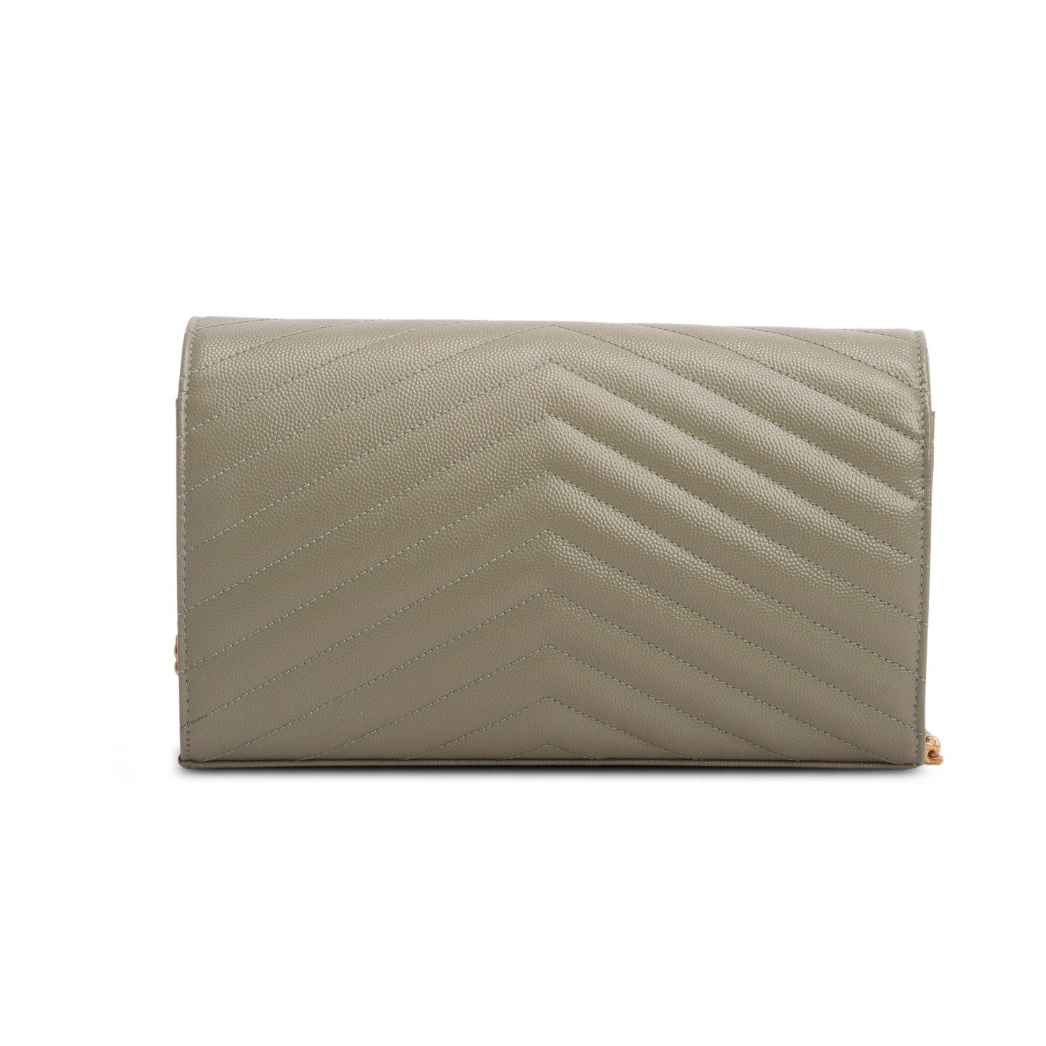 Saint Laurent 2022 Green Grain De Poudre Chevron Cassandre Envelope Chain Wallet