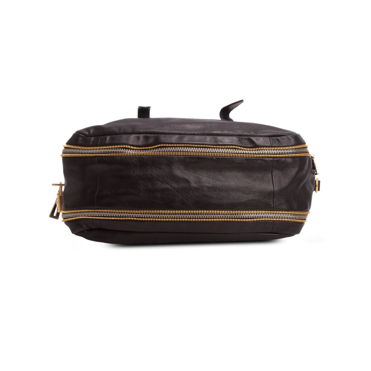 Prada Black Glace Calf Zippers Bauletto w/ Strap