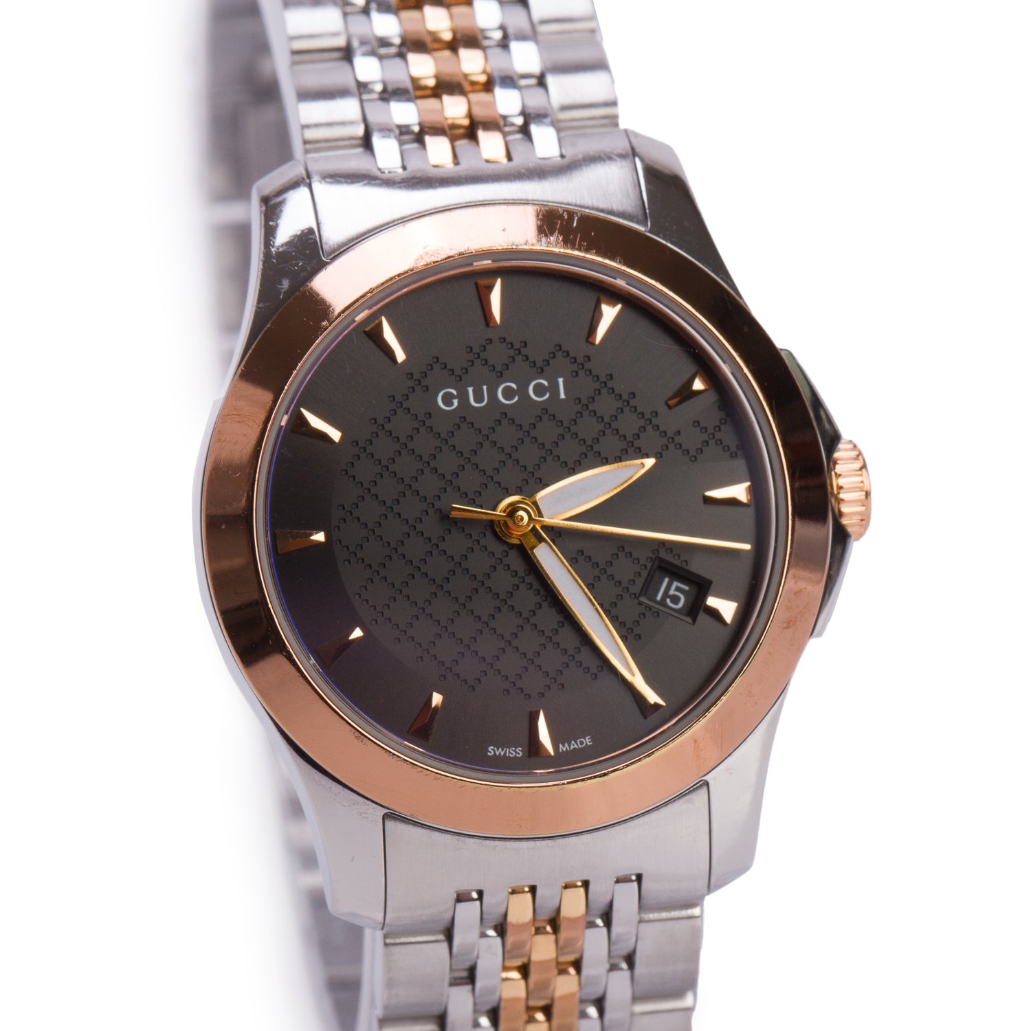 Gucci Stainless Steel & Rose Gold Plated G-Timeless 27 MM Quartz Watch Black Dial