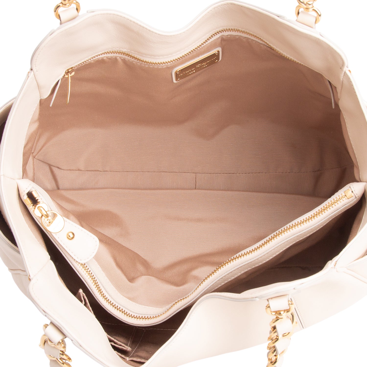 Ferragamo Cream Calfskin Melinda Chain Tote