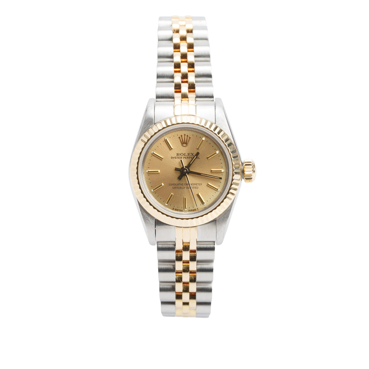 Rolex Stainless Steel & 18k Yellow Gold Oyster Perpetual 26 MM Watch Gold Dial 67193 w/ Box & Papers