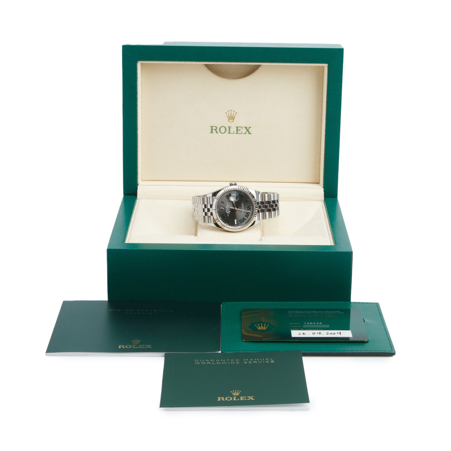 Rolex 2024 Stainless Steel Datejust 36 MM Automatic Watch Wimbledon Dial 126234 w/ Box & Papers