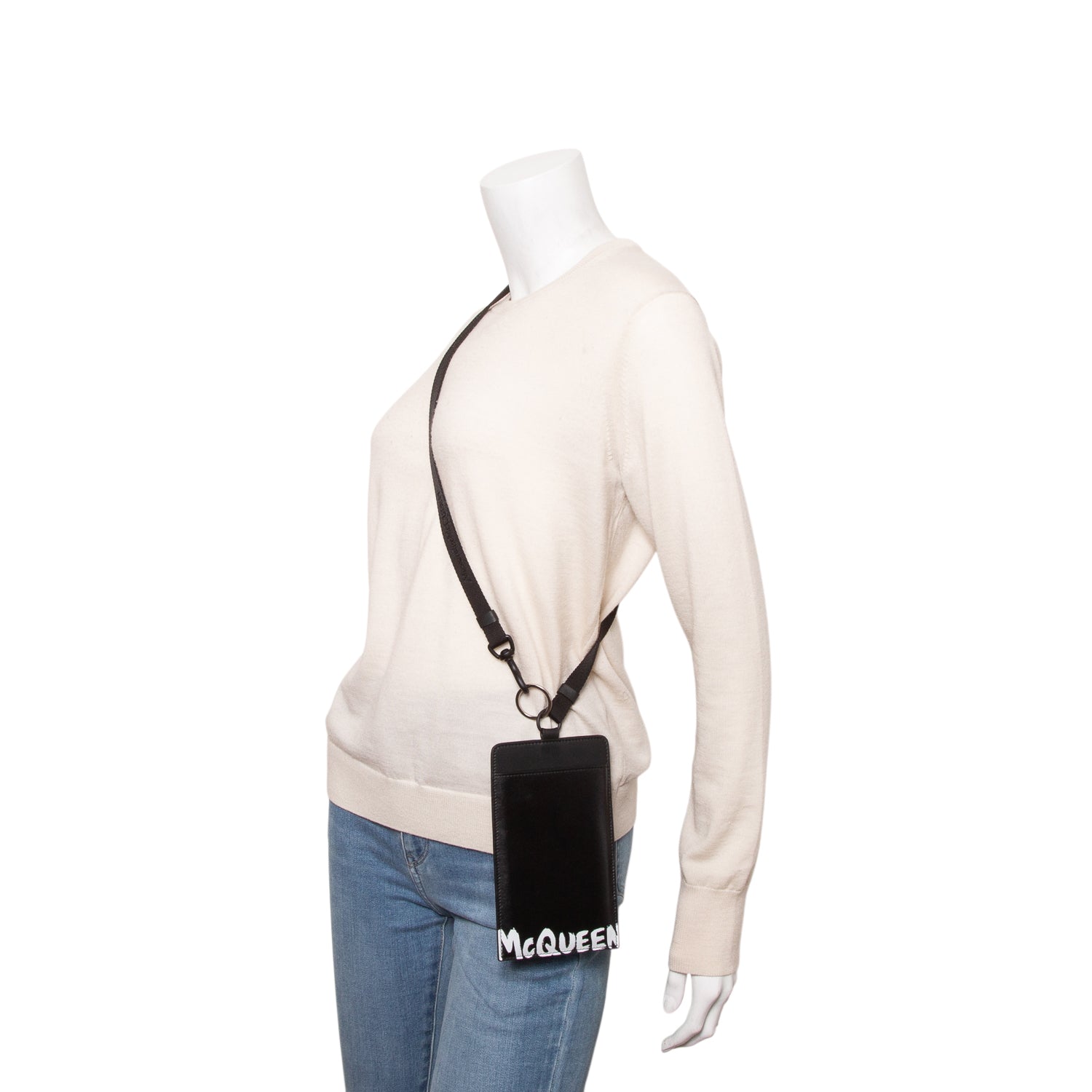 Alexander McQueen Black Calfskin Graffiti Lanyard Phone Holder w/ Box