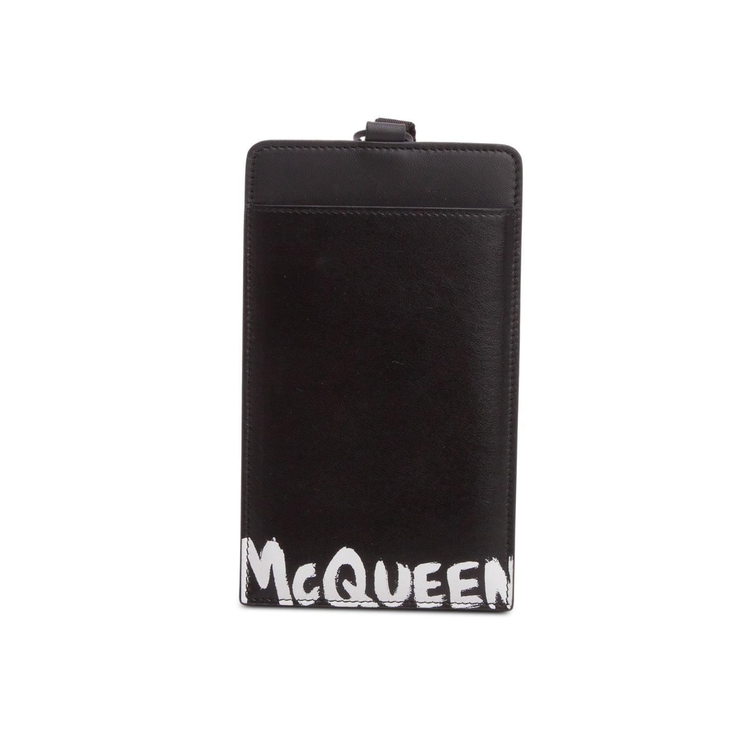 Alexander McQueen Black Calfskin Graffiti Lanyard Phone Holder w/ Box