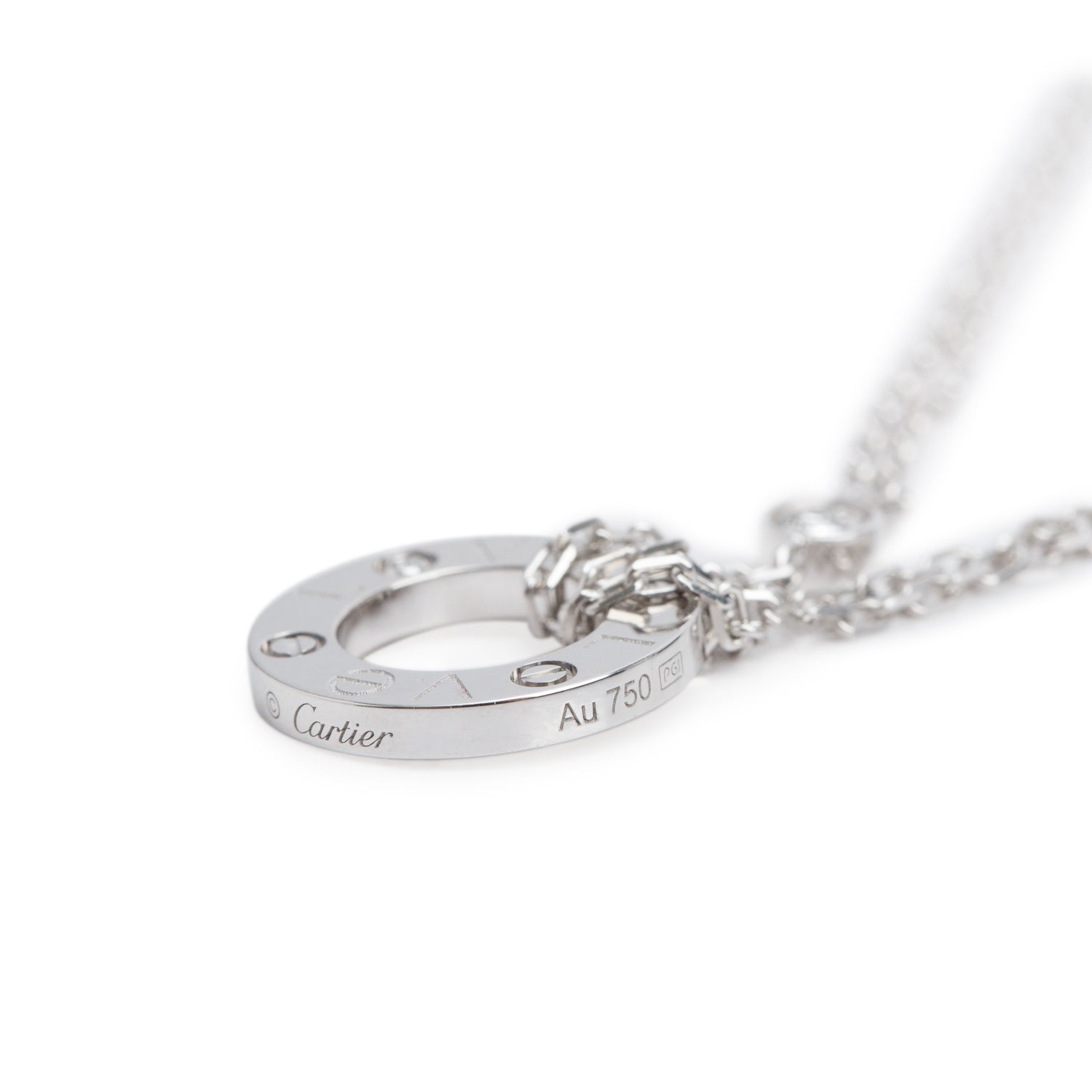 Cartier 18k White Gold 2 Diamond Love Pendant Necklace w/ Box & Certificate
