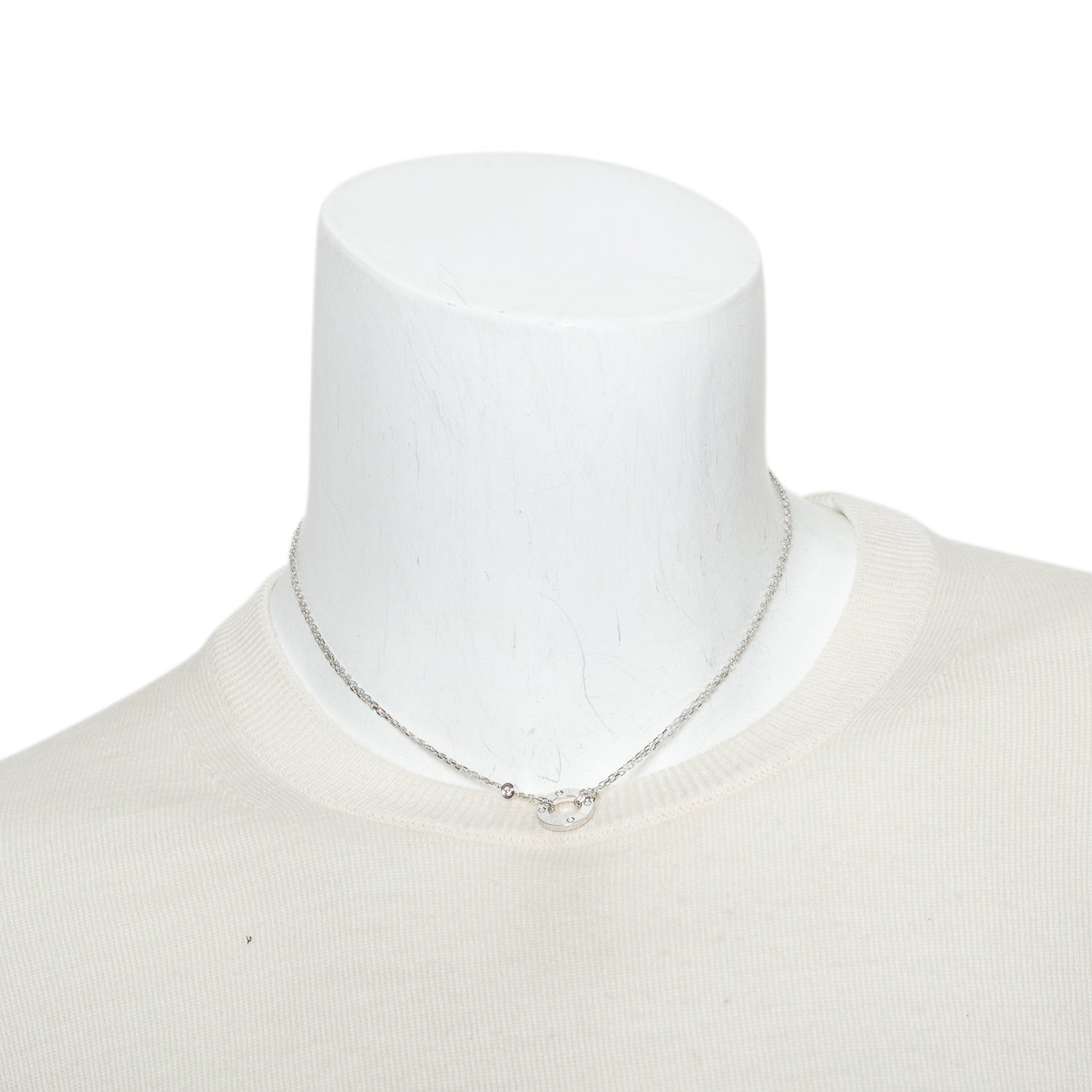 Cartier 18k White Gold 2 Diamond Love Pendant Necklace w/ Box & Certificate
