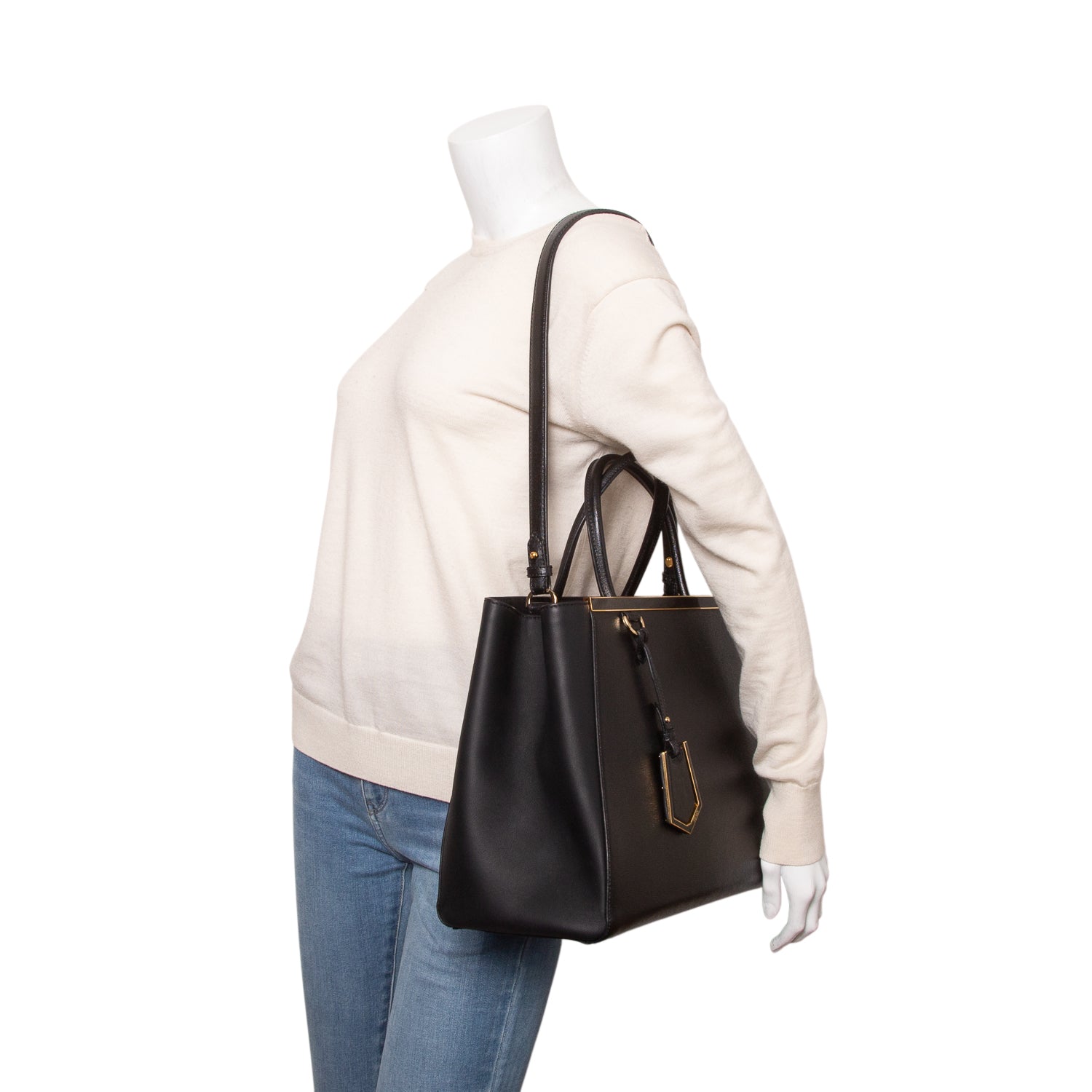 Fendi Black Vitello Elite Leather Medium 2Jours Tote w/ Strap