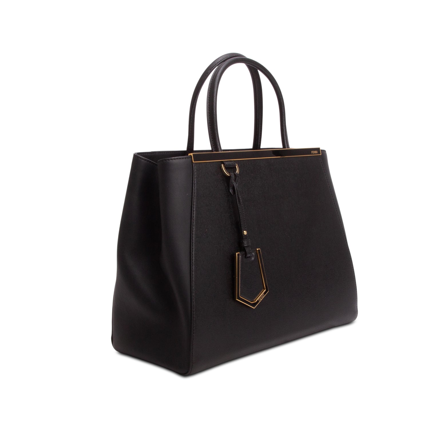 Fendi Black Vitello Elite Leather Medium 2Jours Tote w/ Strap