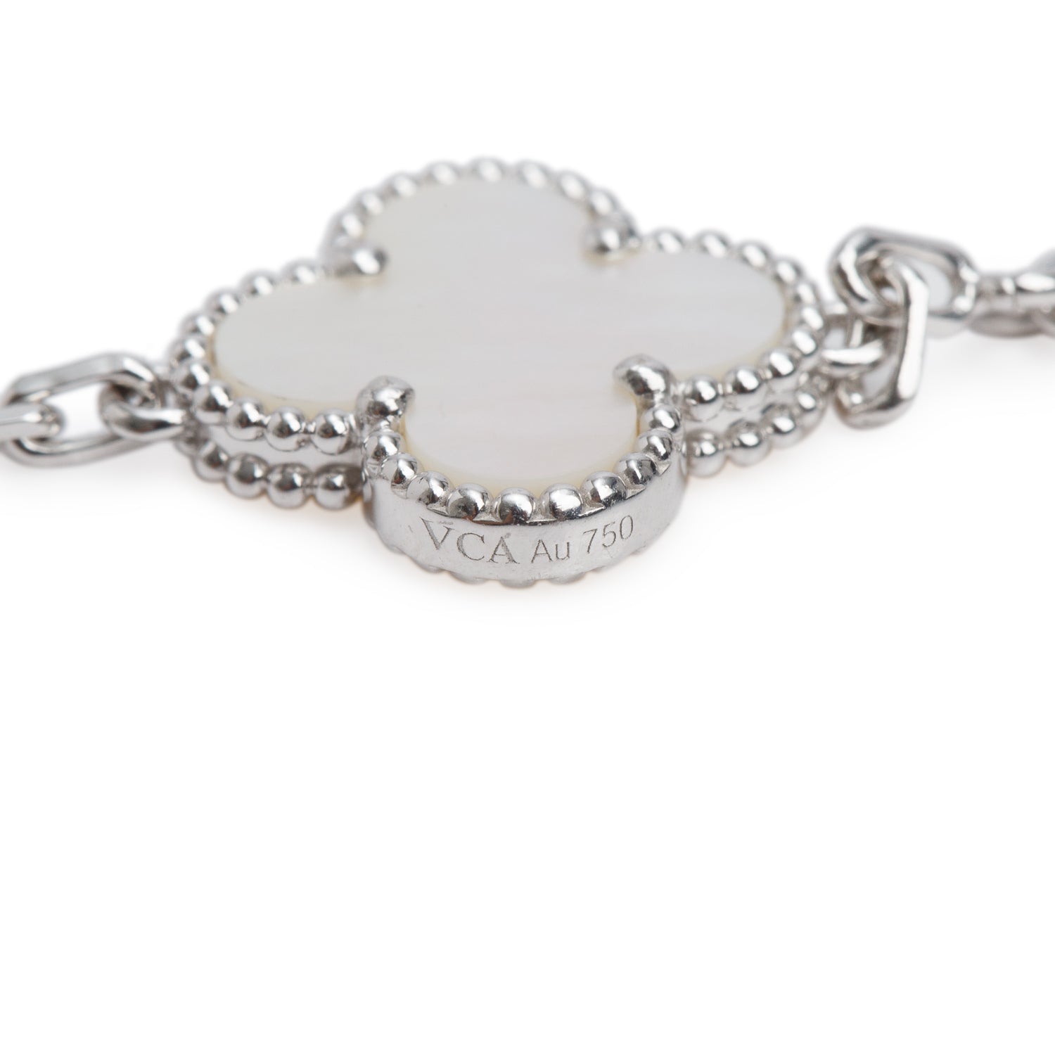 Van Cleef & Arpels 2025 18k White Gold Vintage Alhambra 5 Motif Mother of Pearl Bracelet w/ Box & Receipt
