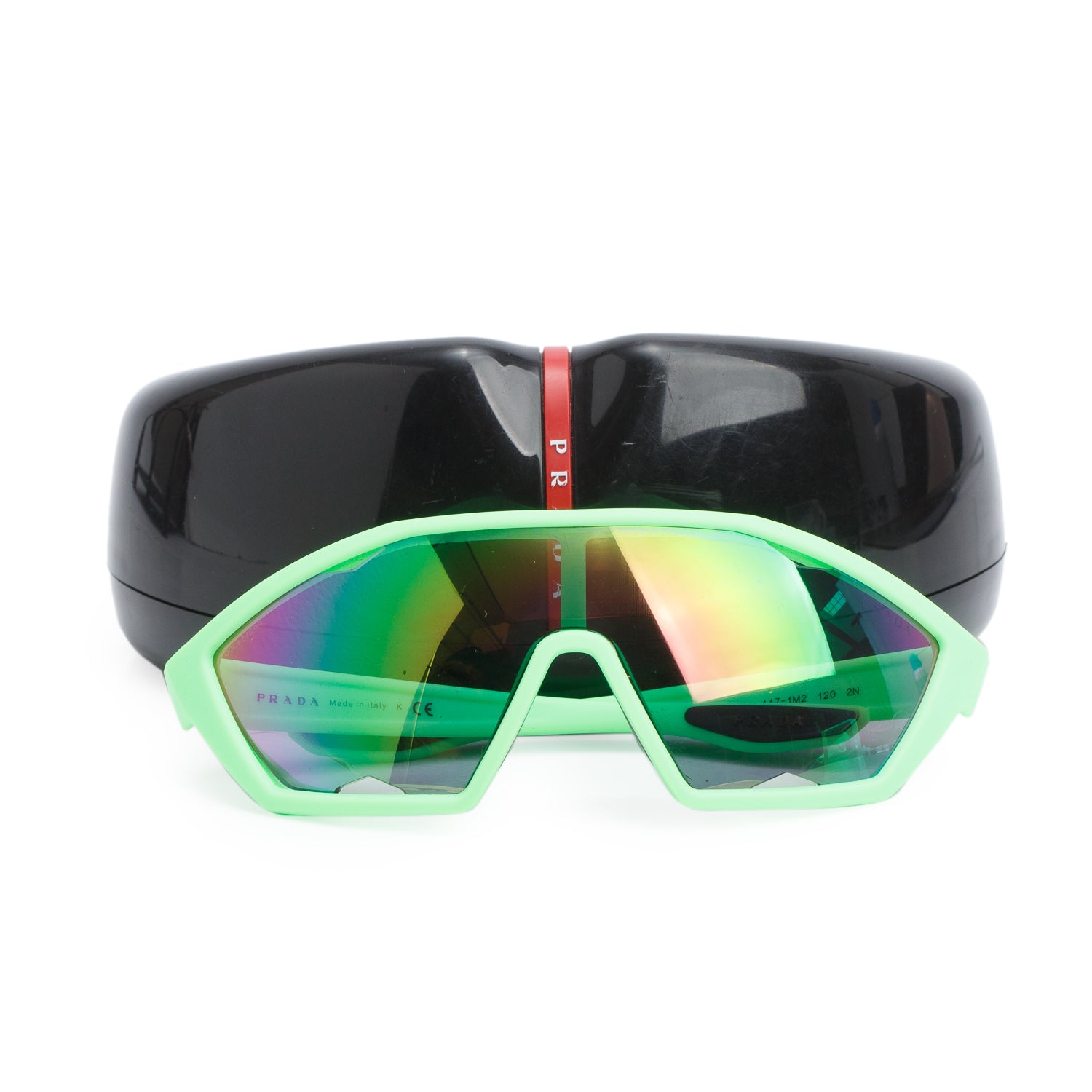 Prada SPS 16U Green Rubber Shield Sunglasses w/ Case